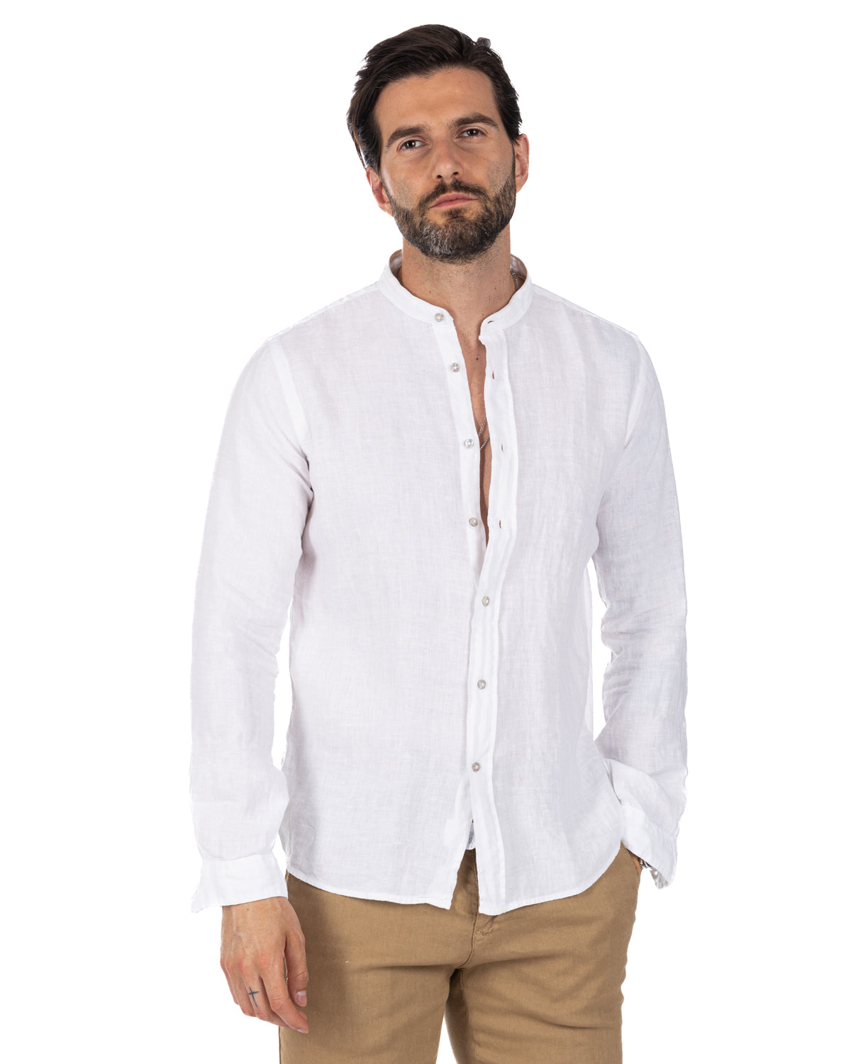Nizza - Korean shirt in pure white linen