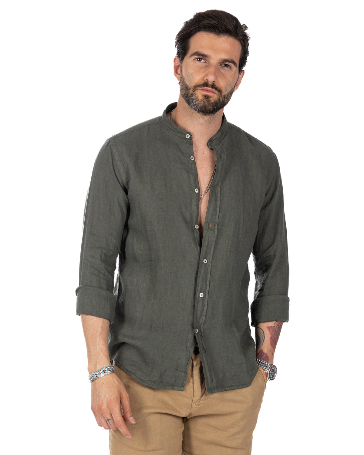 Nizza - Korean shirt in pure military linen