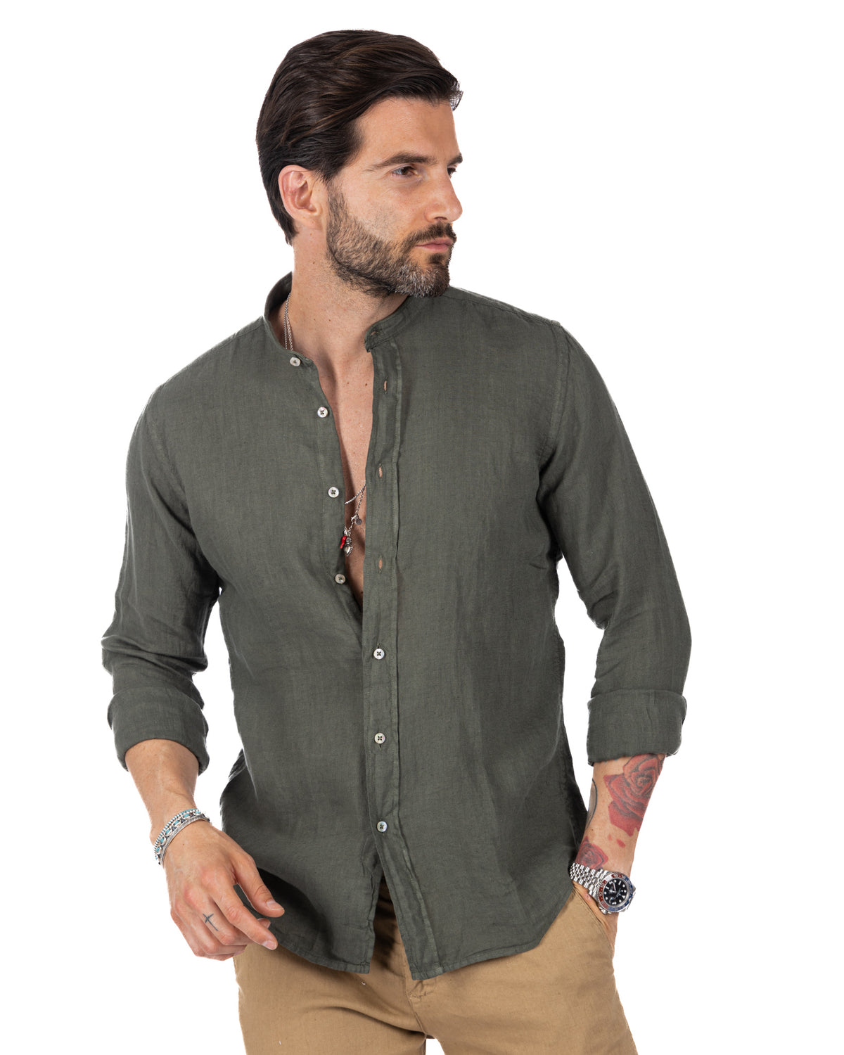 Nizza - Korean shirt in pure military linen