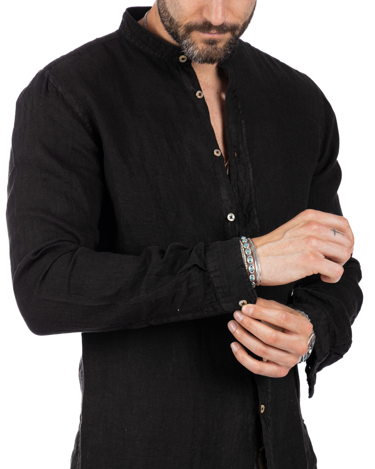Nizza - Korean shirt in pure black linen