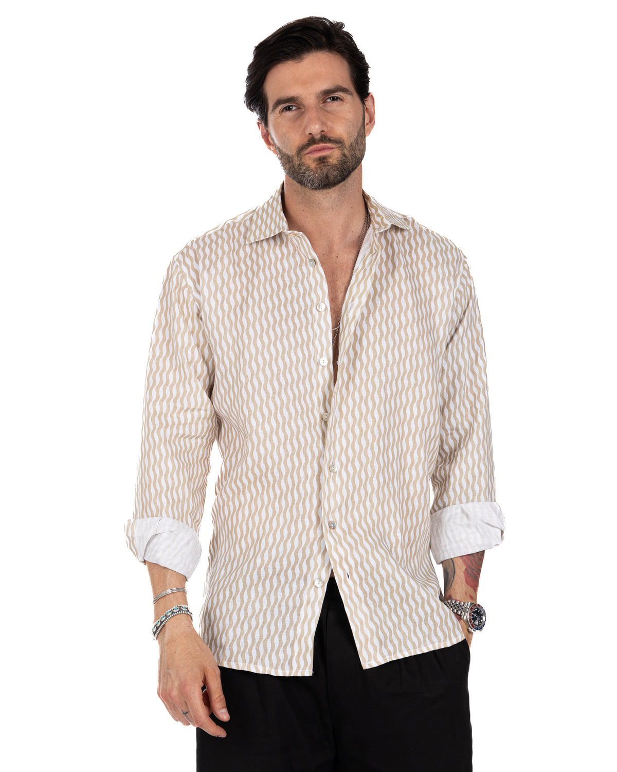 Onda - beige printed linen shirt