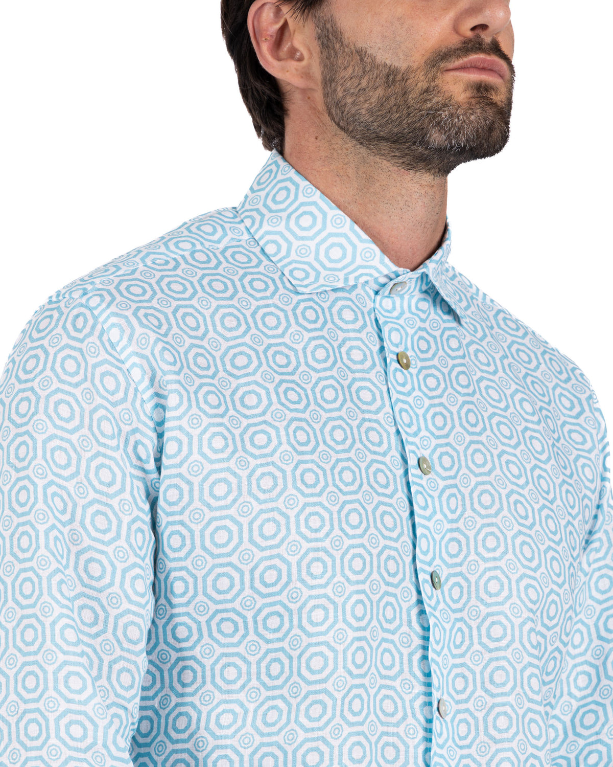 Maiolica - light blue printed linen shirt