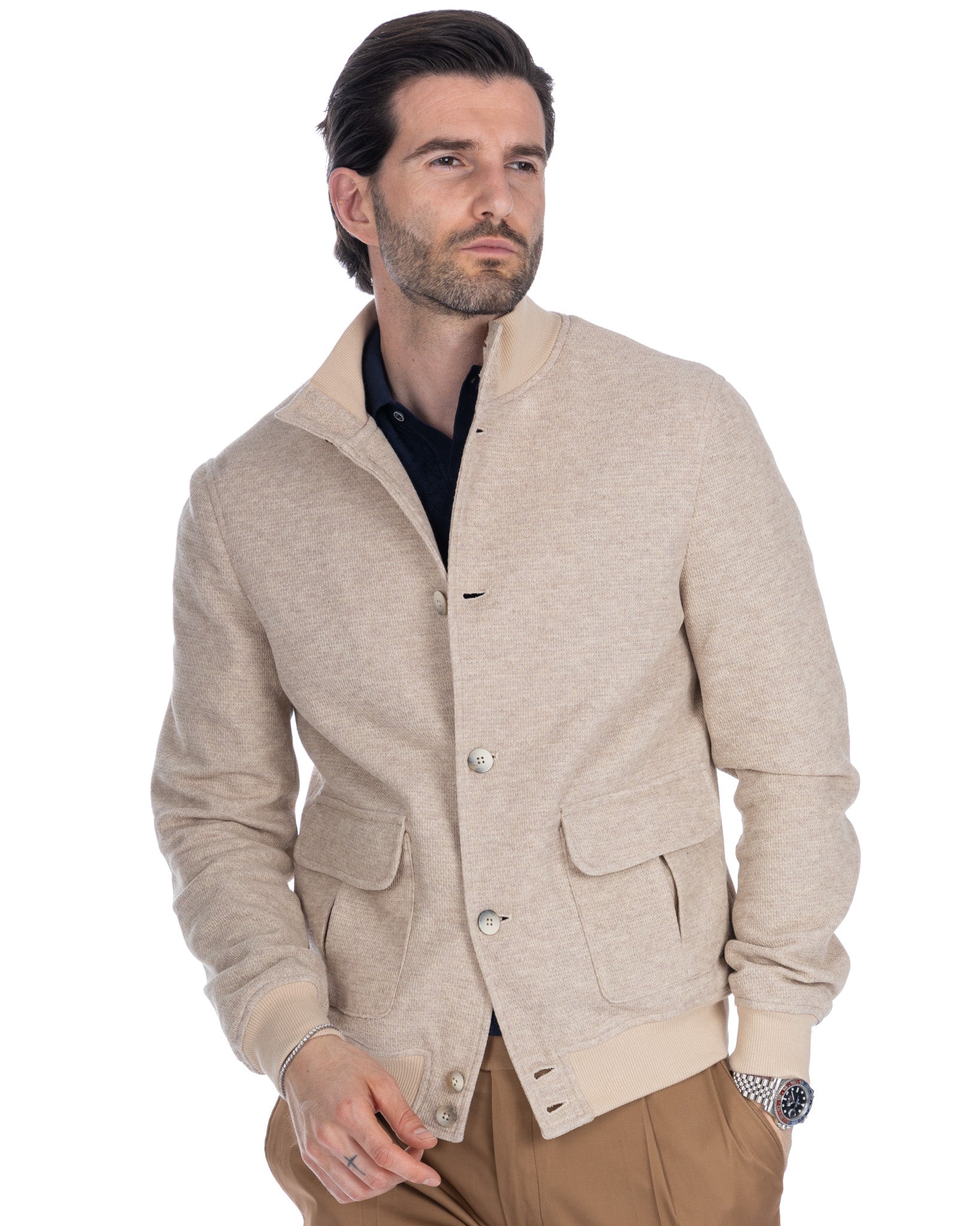 Cazadora bomber Trieste beige de algodón