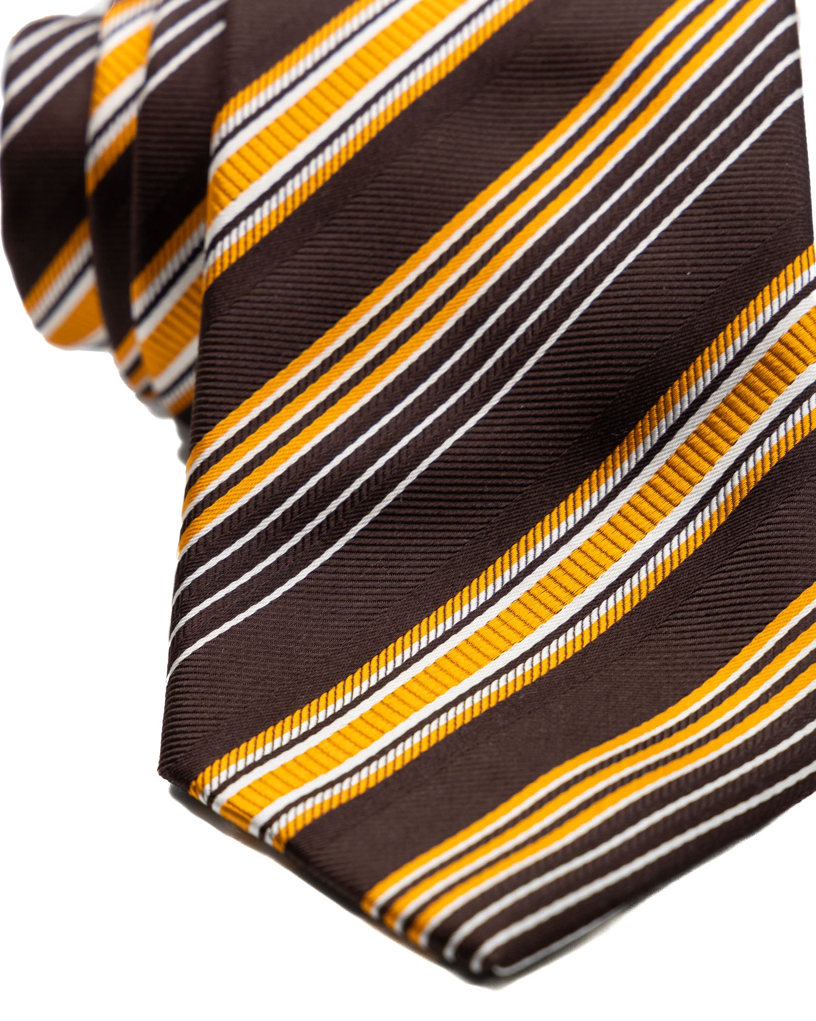 Corbata - de seda marrón con rayas naranjas