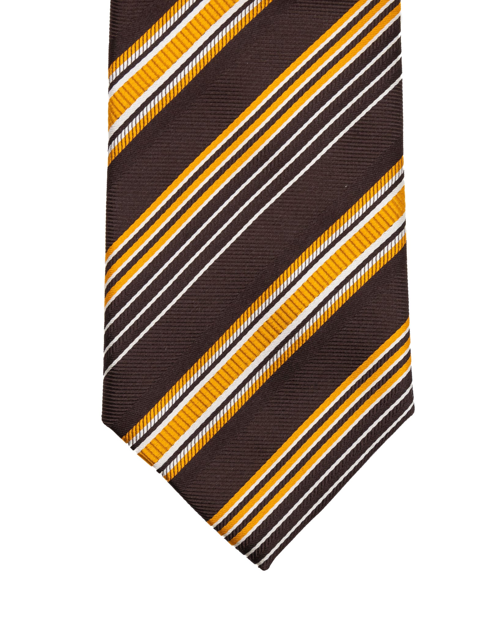 Corbata - de seda marrón con rayas naranjas