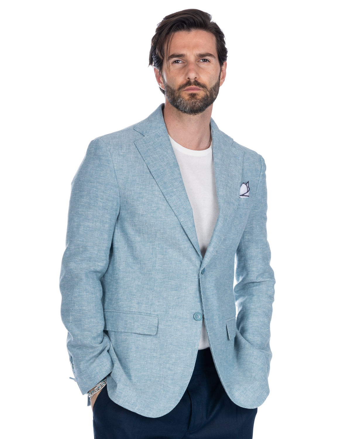 Treia - single-breasted blue herringbone jacket