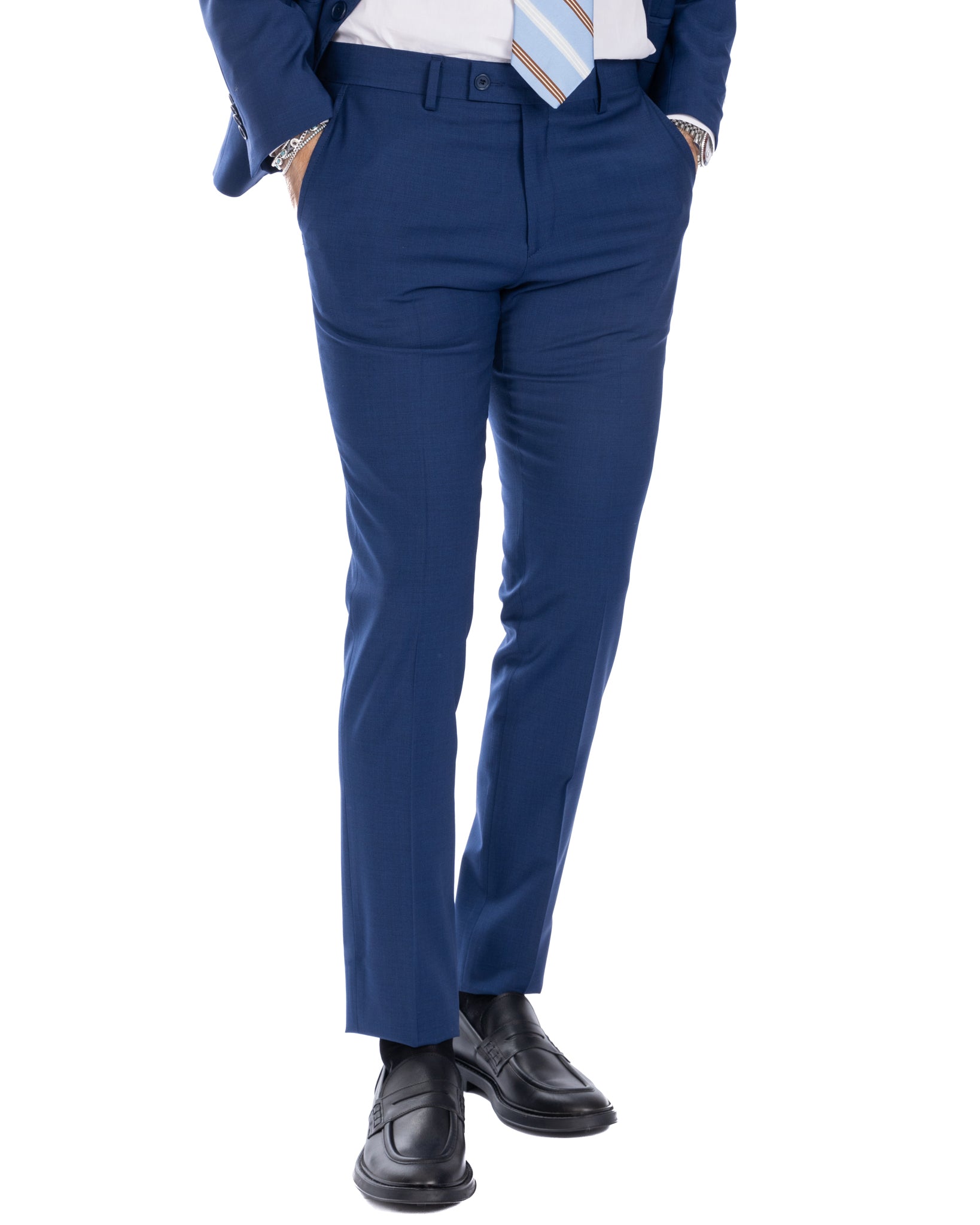 Manhattan - pantalón de cintura alta azul claro de lana