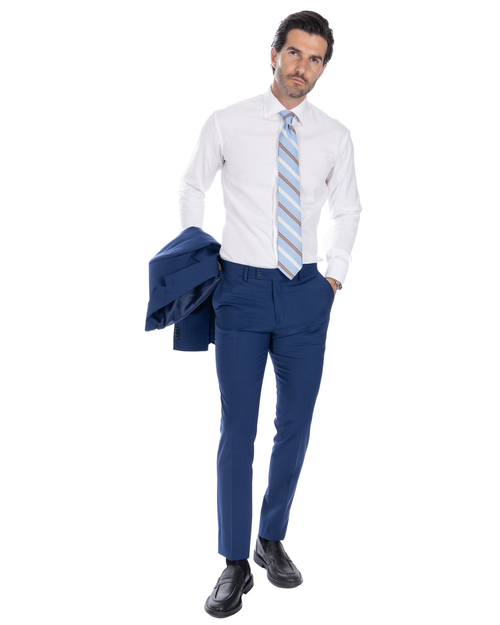 Manhattan - pantalón de cintura alta azul claro de lana