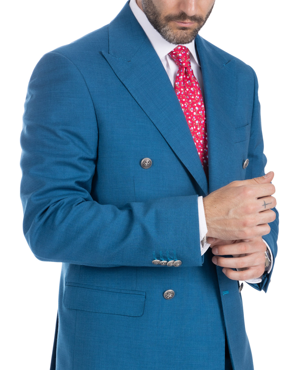Thun - teal melange double-breasted suit