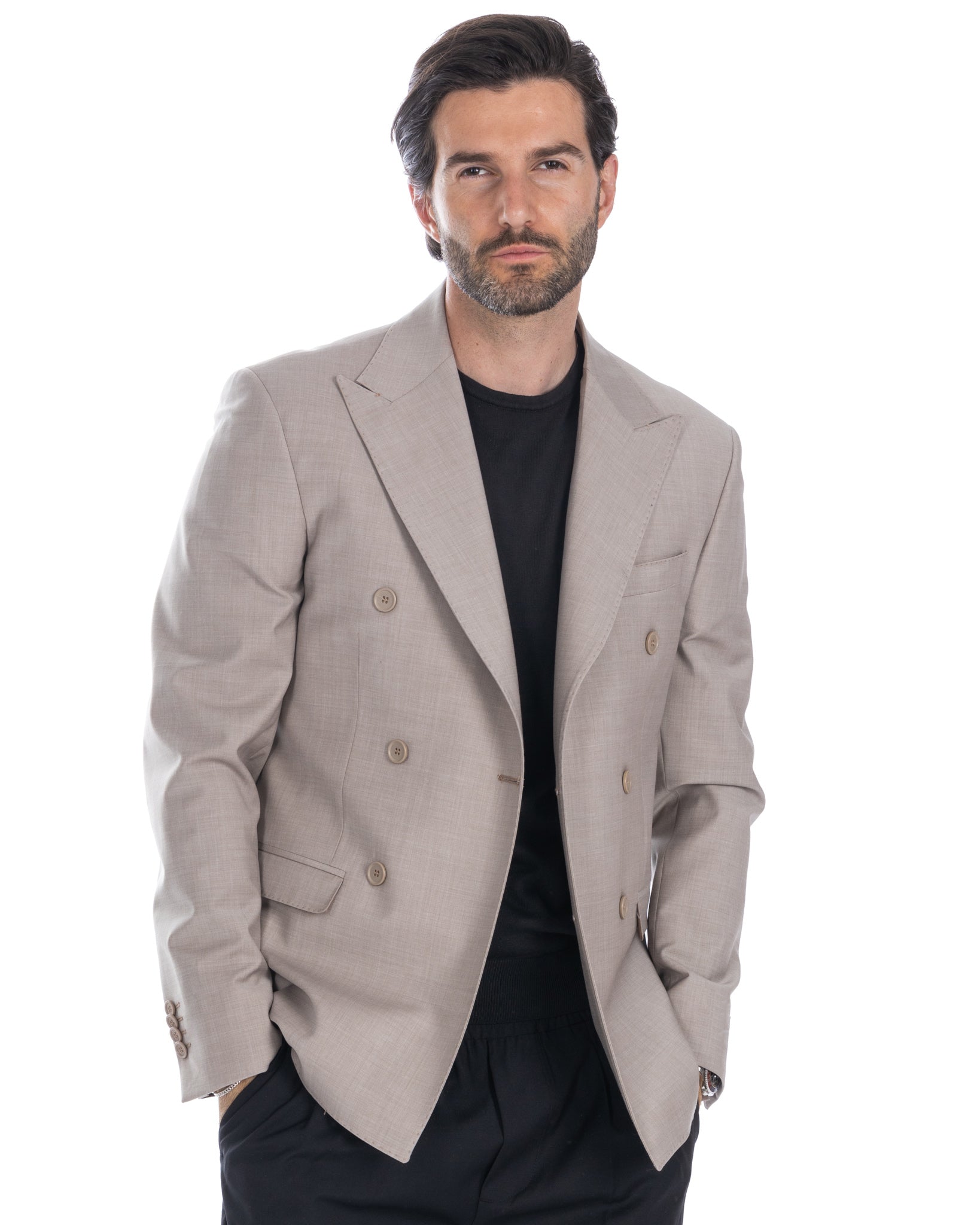 Brooklyn - chaqueta cruzada beige de lana