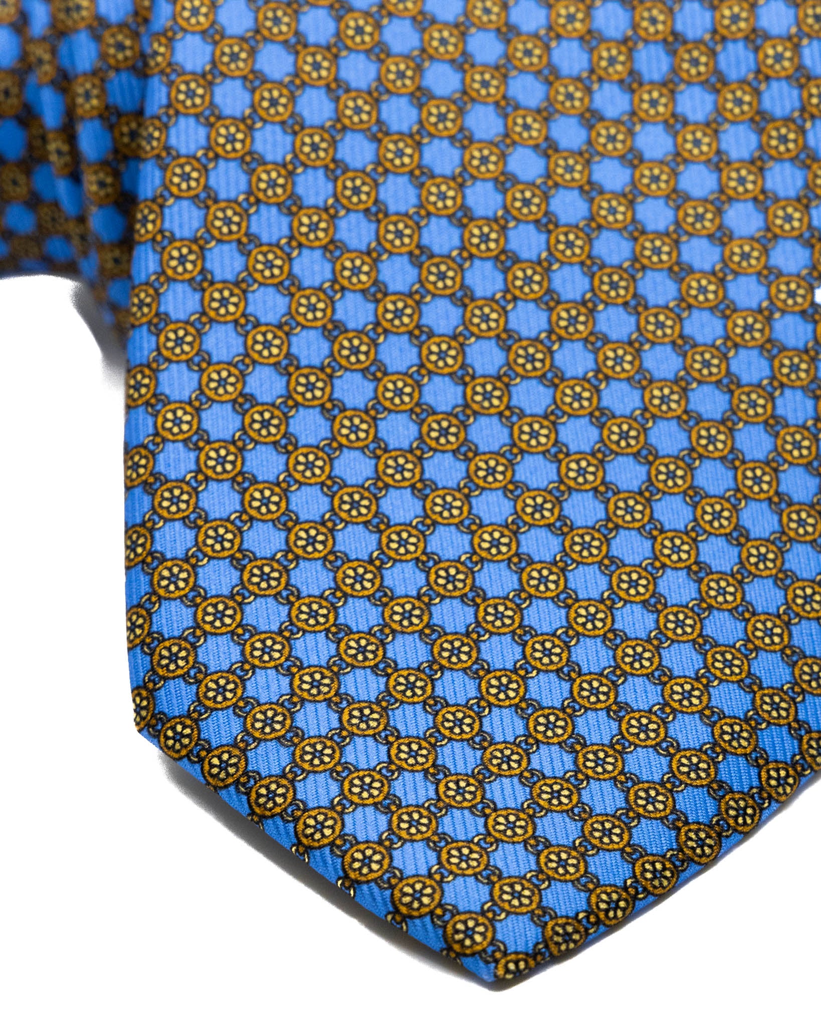 Corbata - de sarga de seda color azul azafata con estampado de monedas