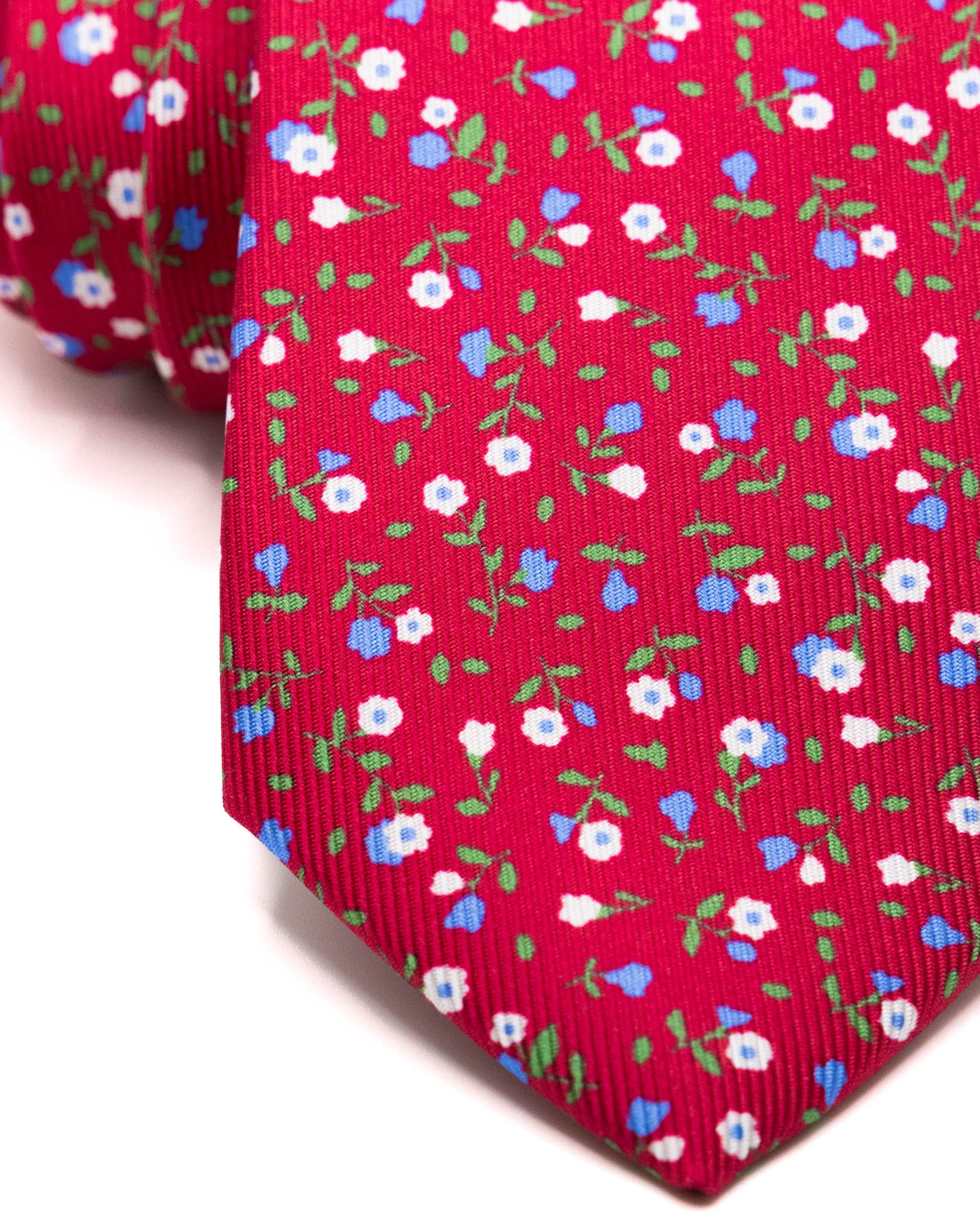 Corbata - de seda twill roja con estampado floral