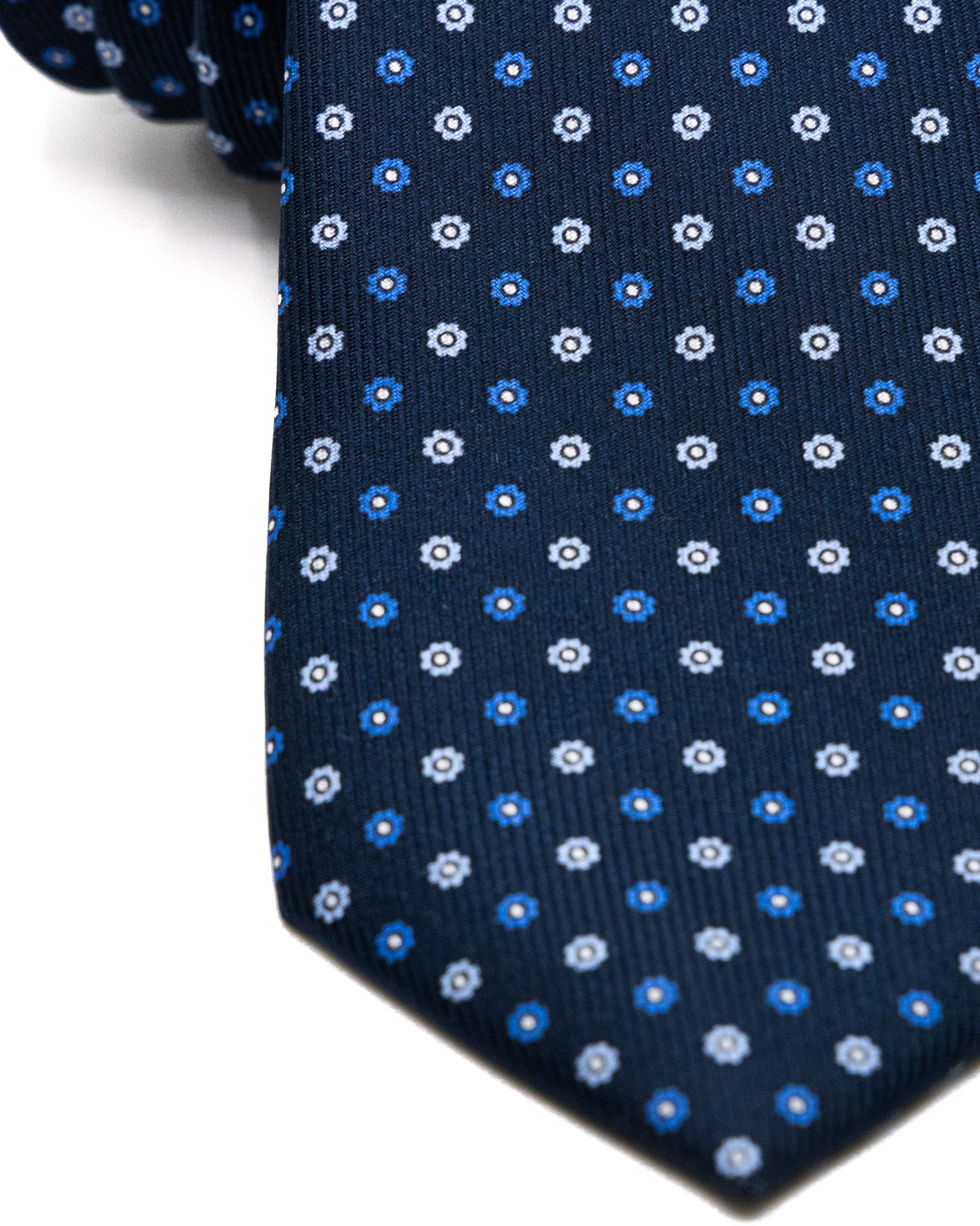 Corbata - de sarga de seda azul marino con motivo floral azul claro