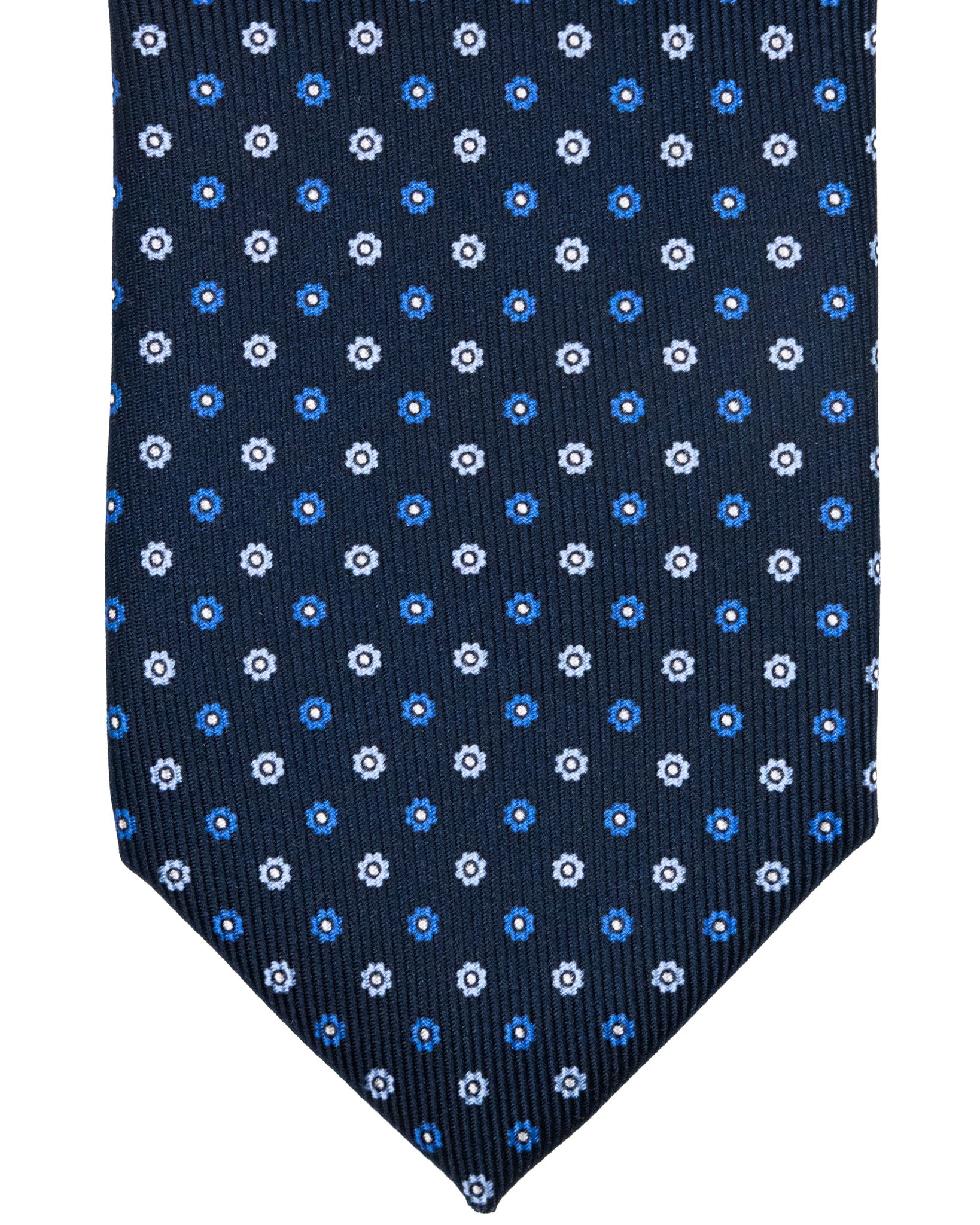 Corbata - de sarga de seda azul marino con motivo floral azul claro