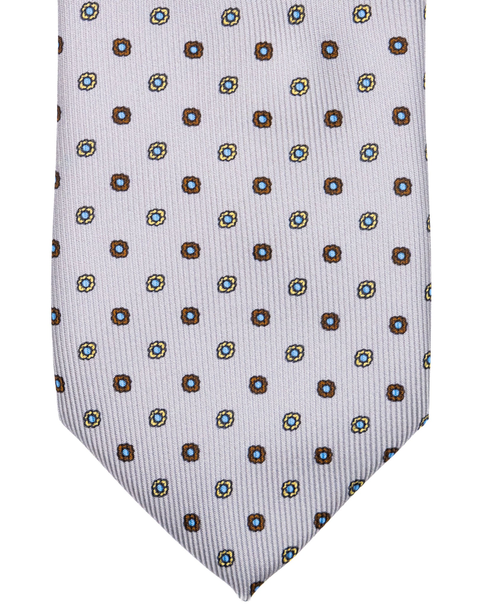 Corbata - de seda twill gris claro con estampado de flores naranjas