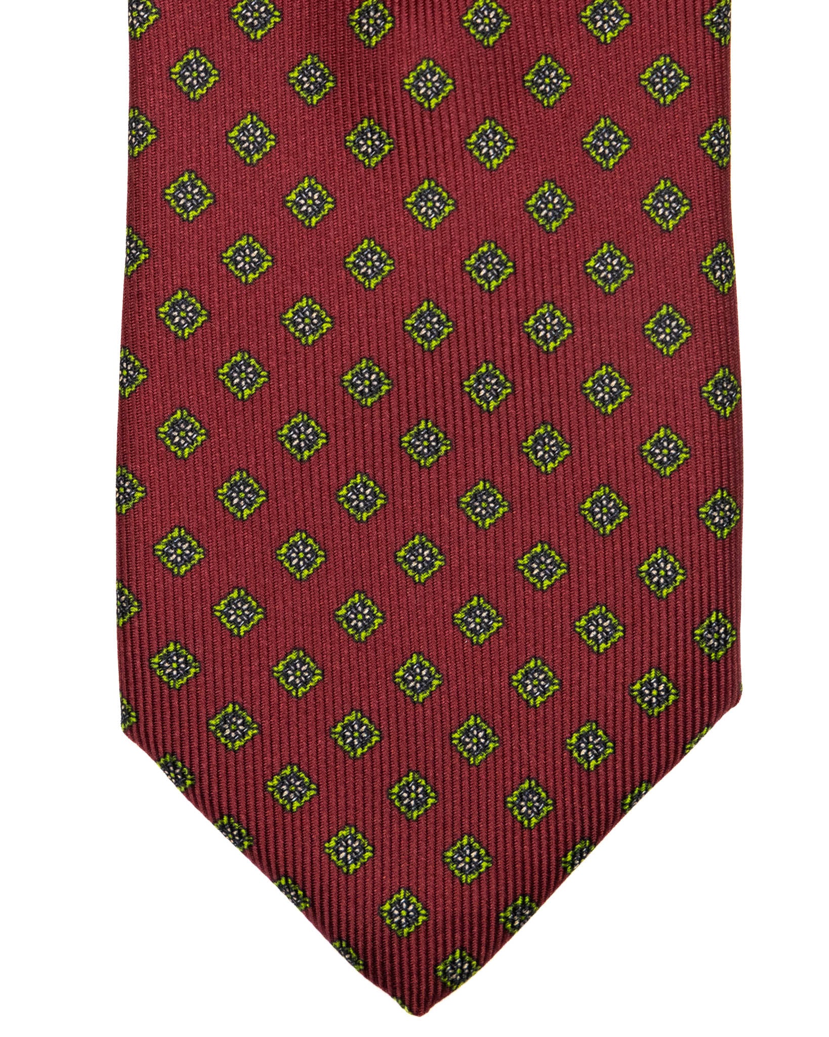 Corbata - de sarga de seda burdeos con estampado de cuadros verdes
