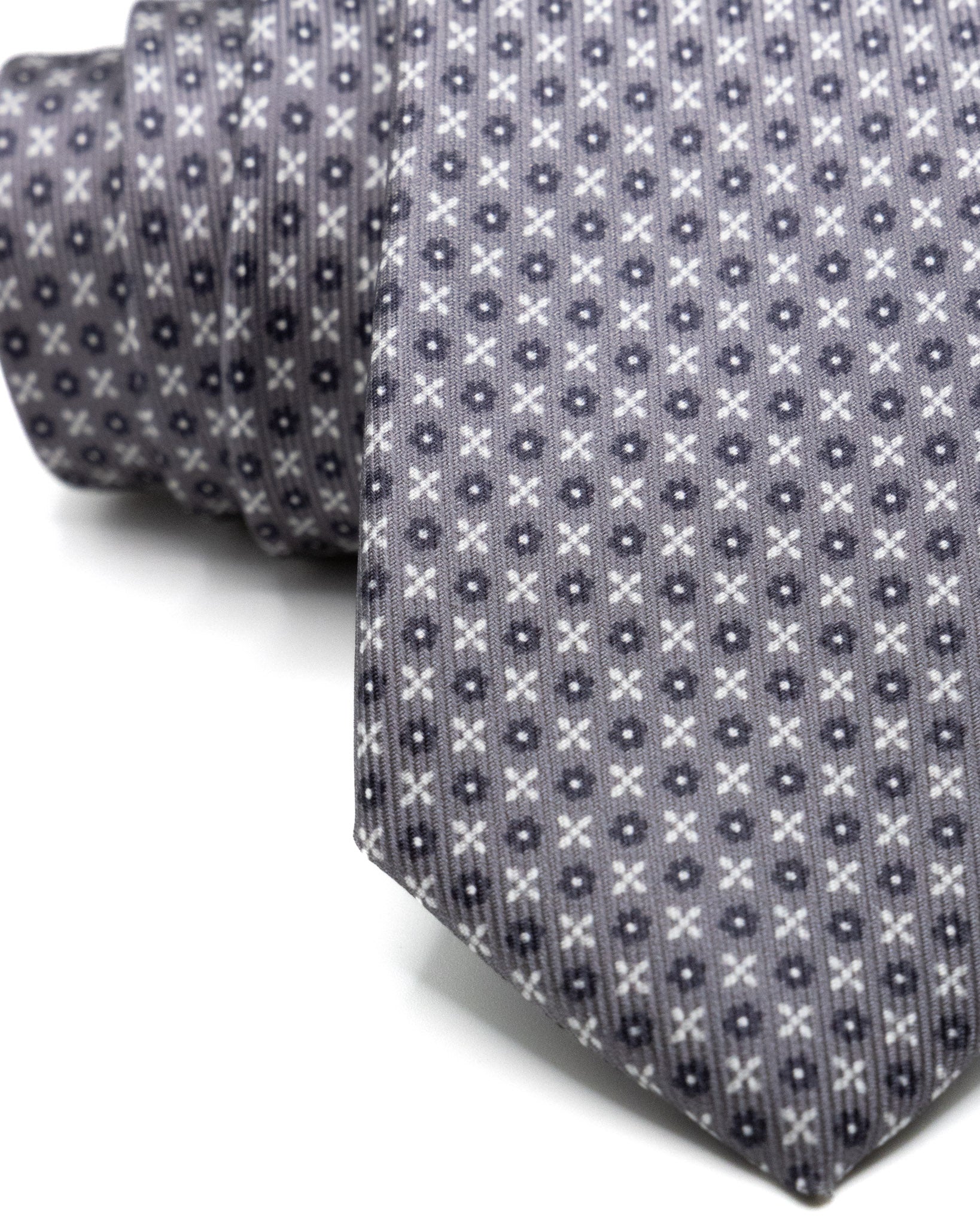 Corbata - de sarga de seda color antracita con estampado blanco