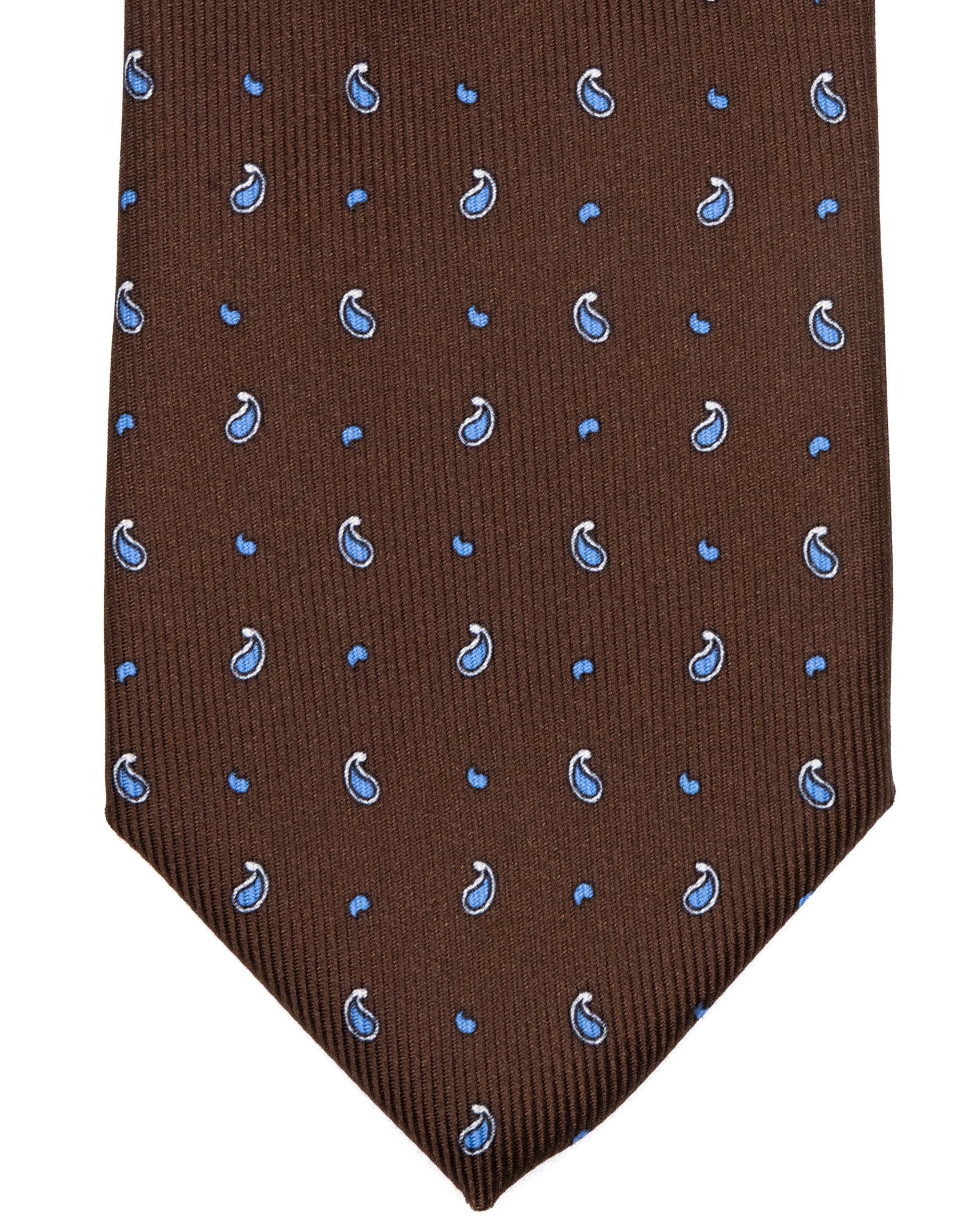 Corbata - de seda twill marrón con estampado de cachemira azul claro