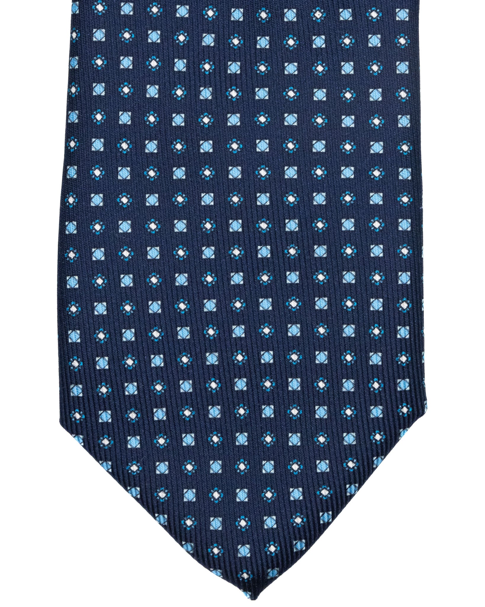 Corbata - de sarga de seda azul marino con estampado azul claro