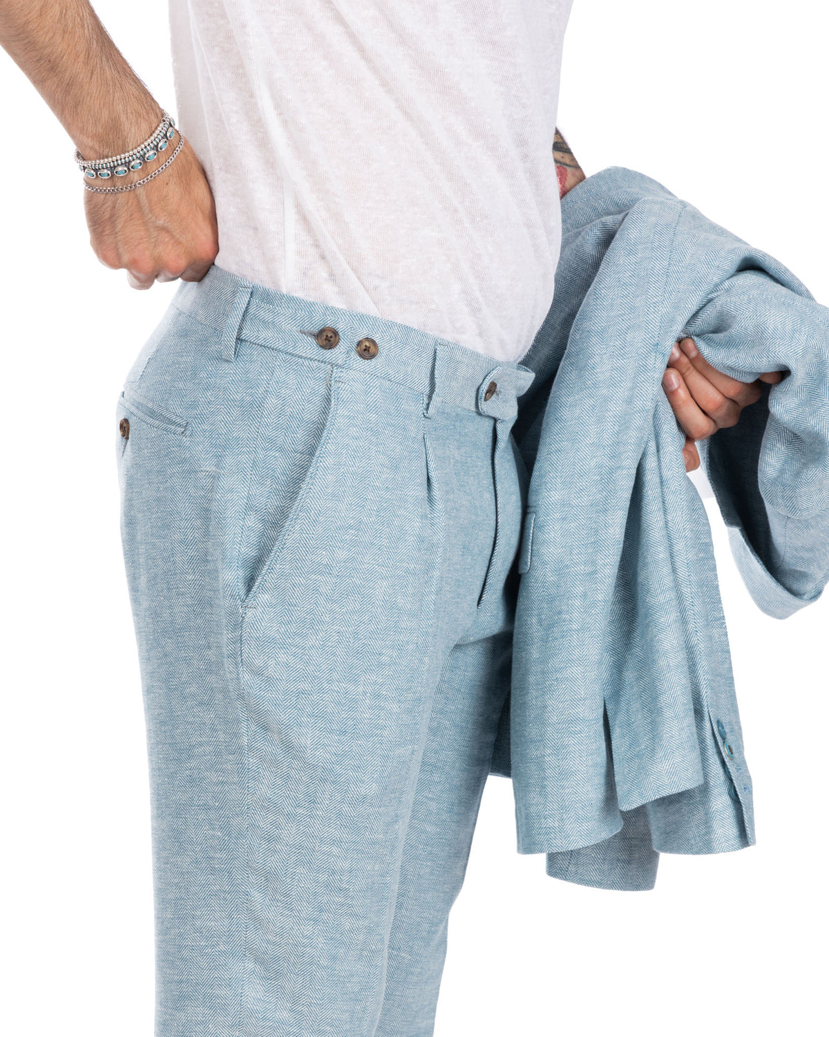 Moresco - blue herringbone trousers