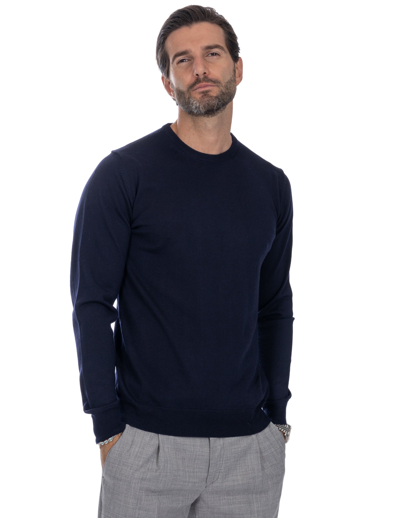 Furore crewneck in merino wool Tollegno blue