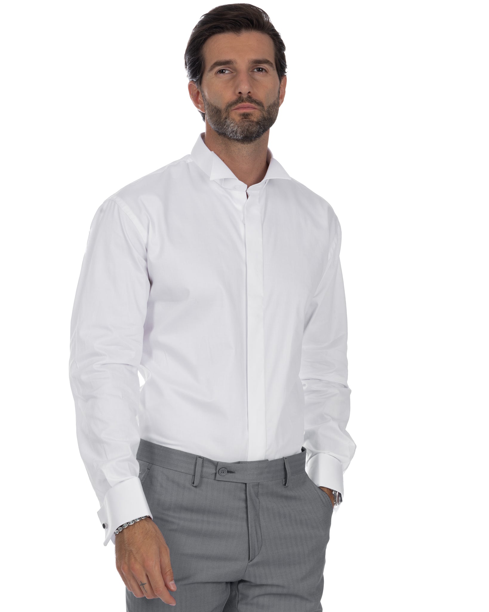 Camisa diplomática con puños para gemelos blanca de algodón