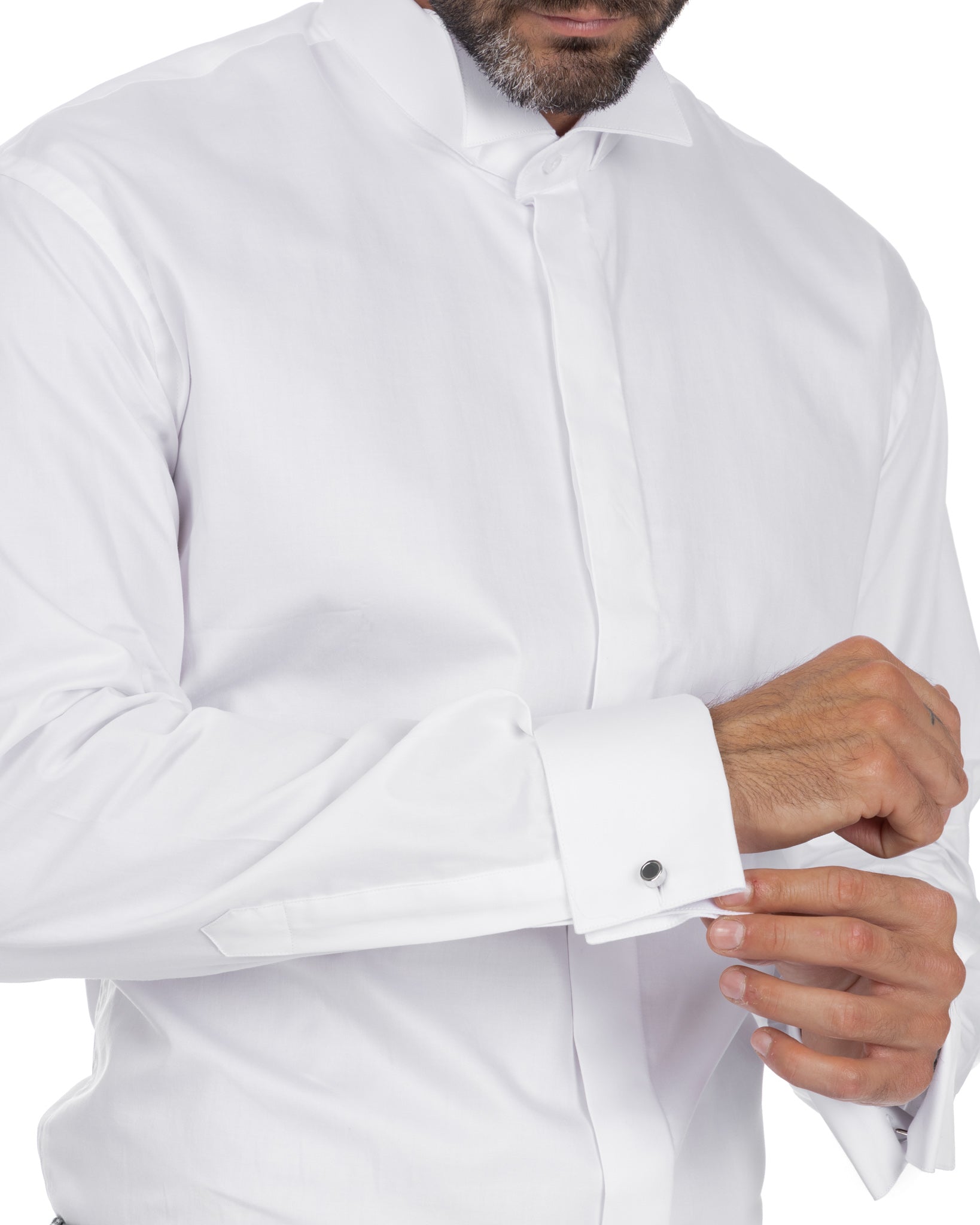 Camisa diplomática con puños para gemelos blanca de algodón