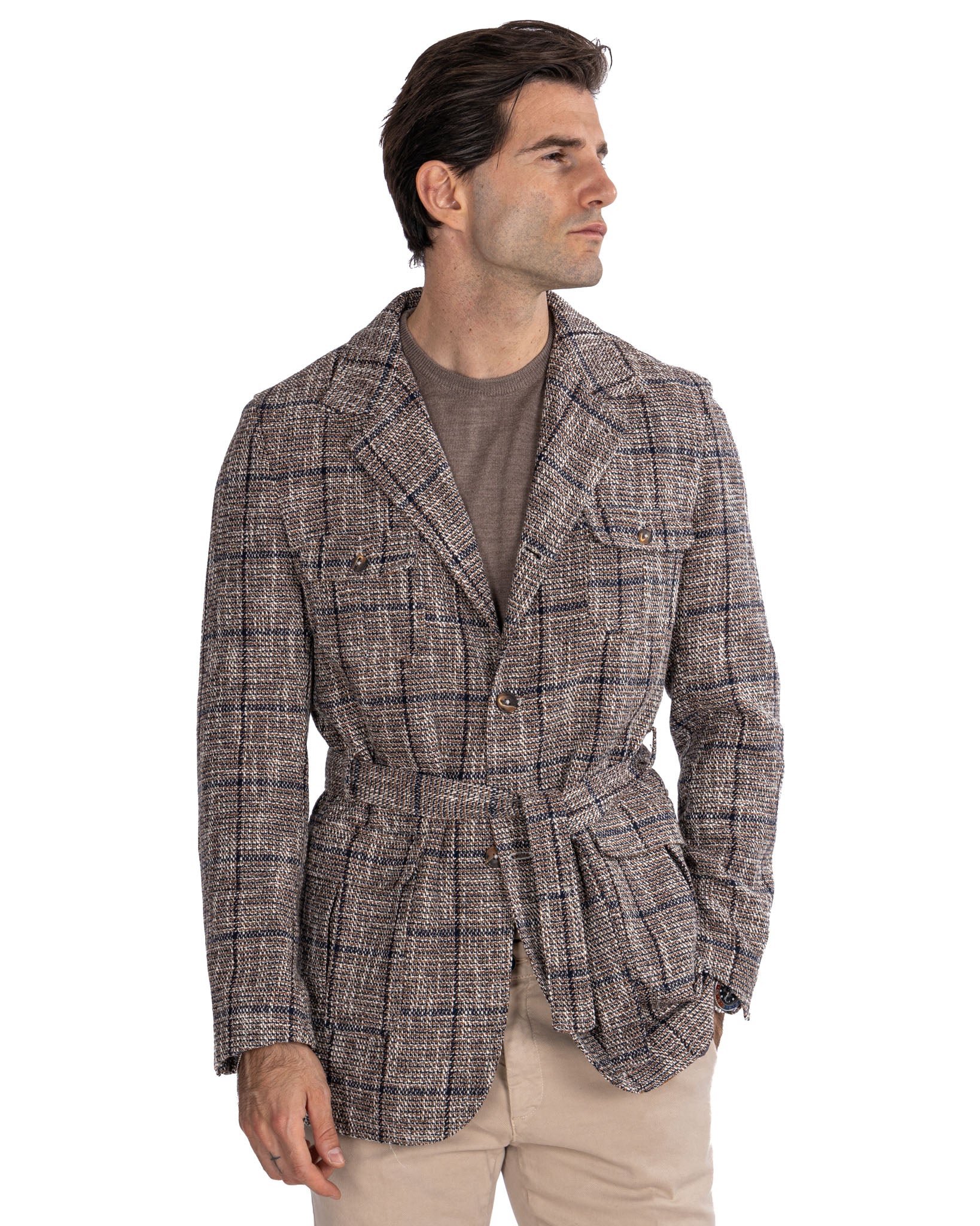 Armand - sahariana de cuadros beige de lana