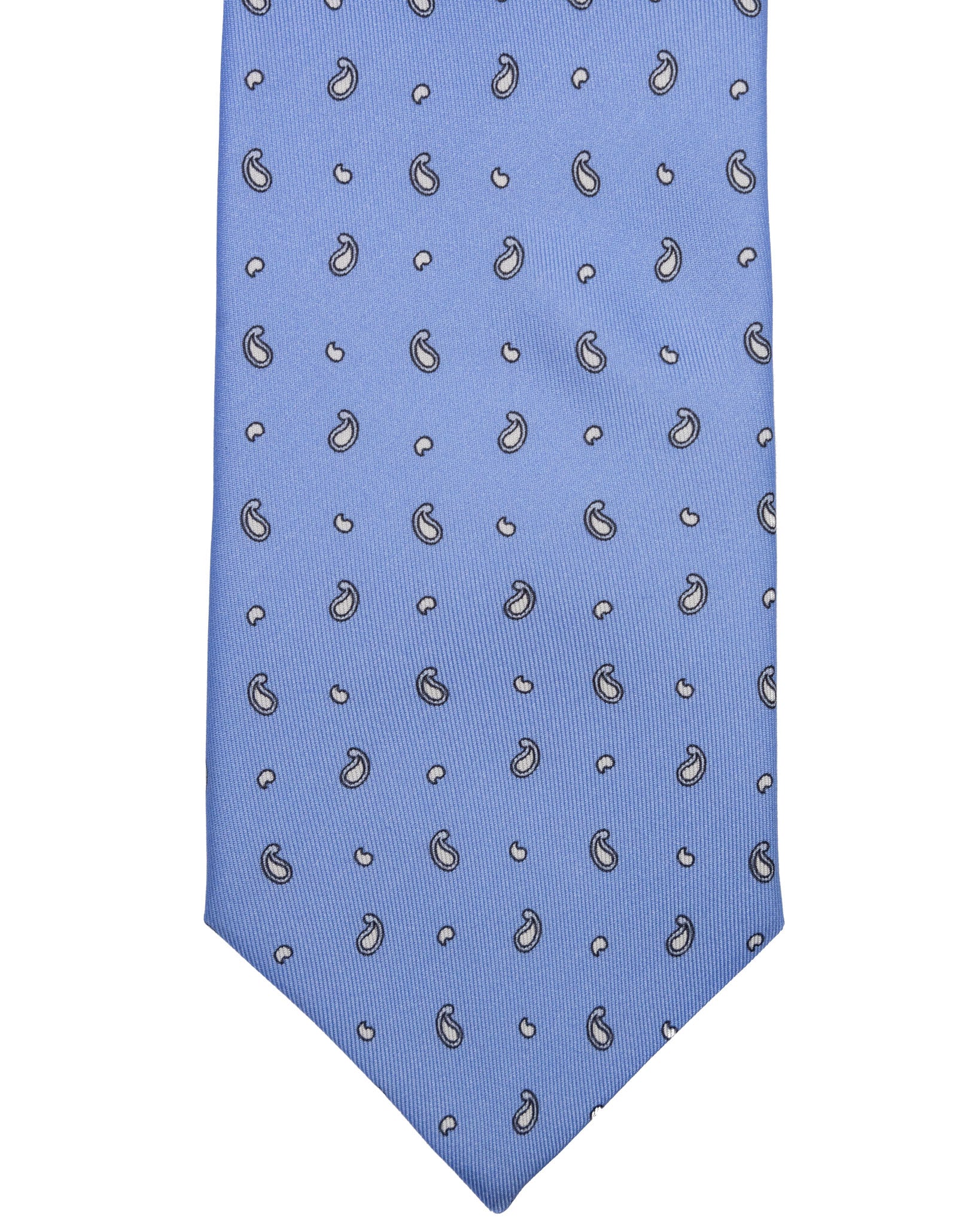 Corbata - de sarga de seda azul claro con estampado paisley blanco