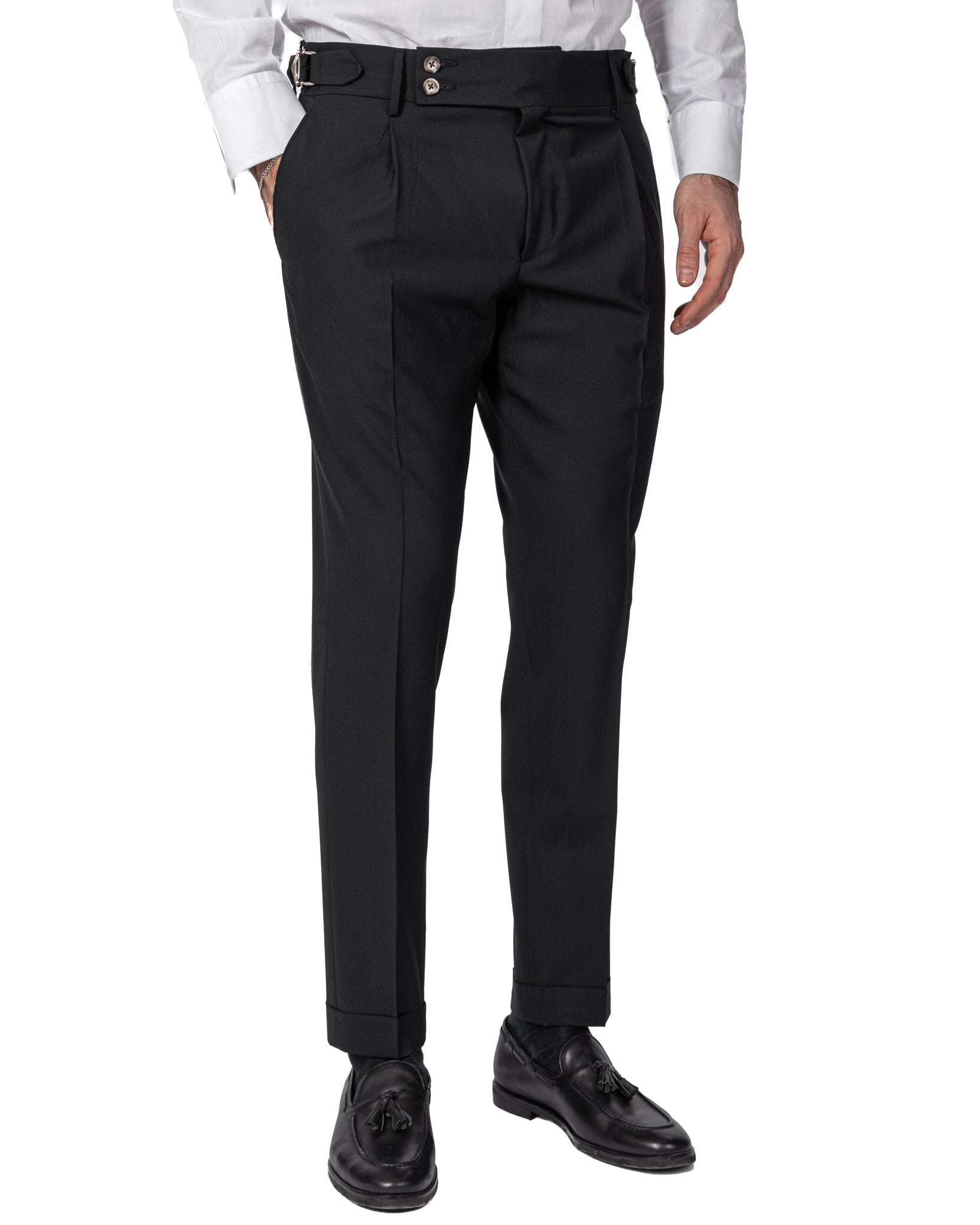 Manhattan - pantalón de lana negro de cintura alta