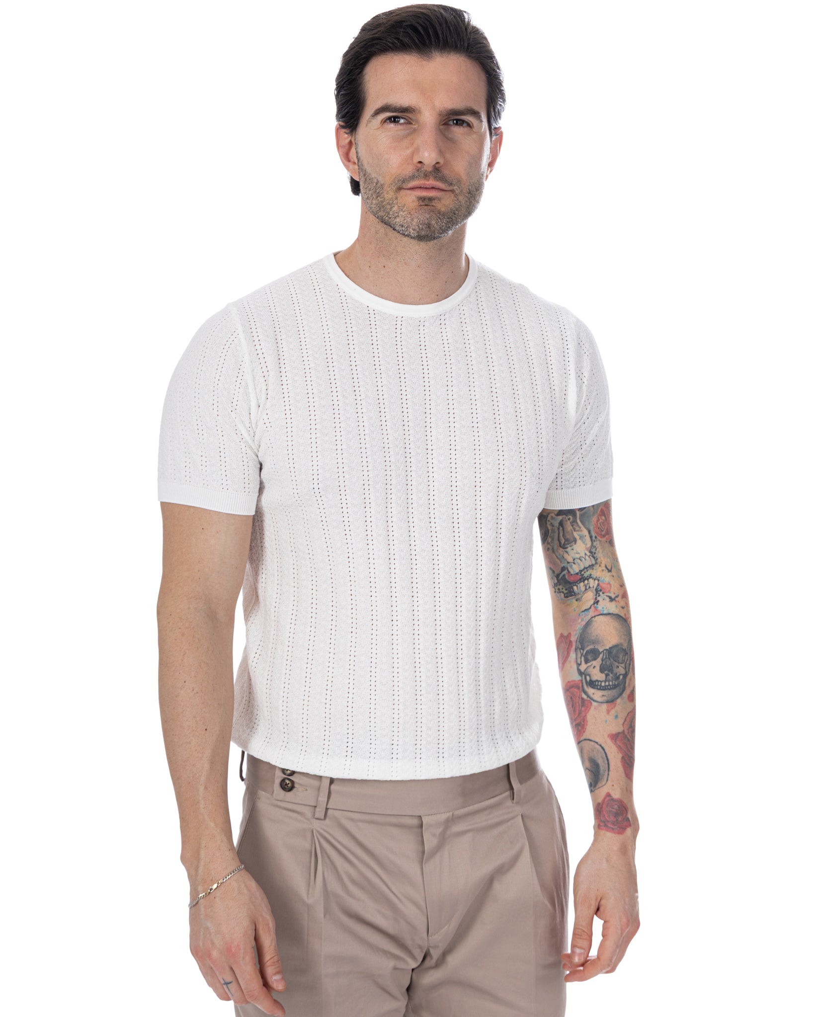 Nick - camiseta de punto calada blanca