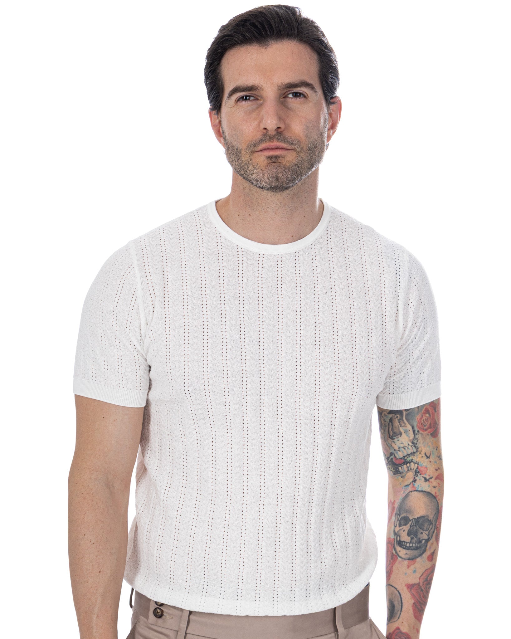 Nick - camiseta de punto calada blanca