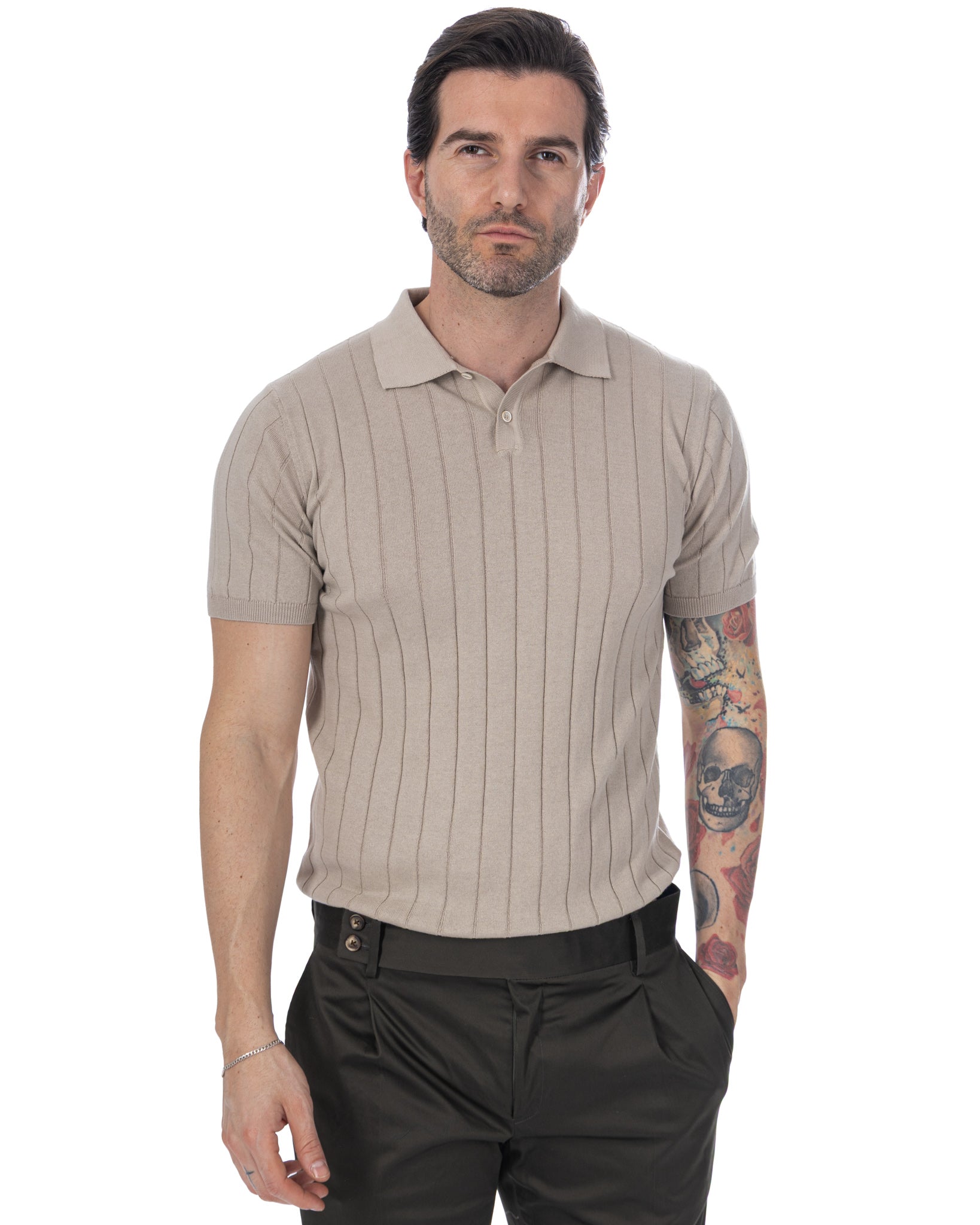 Cameron - polo de punto acanalado beis