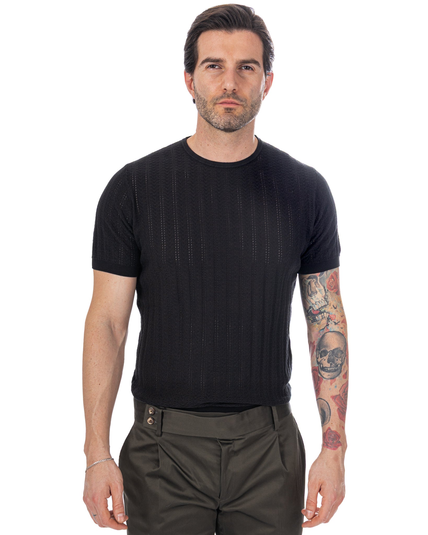 Nick - camiseta de punto calado negra