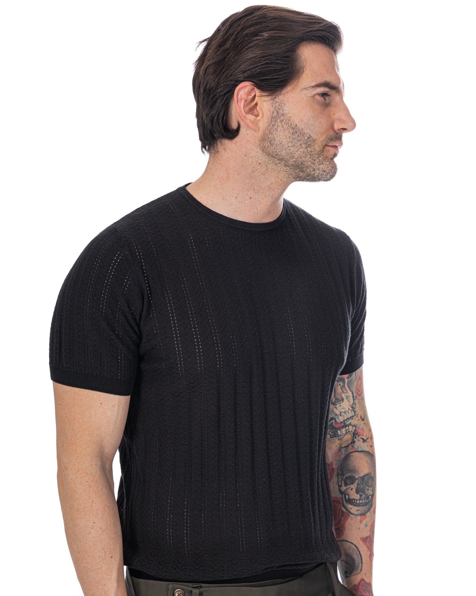 Nick - camiseta de punto calado negra