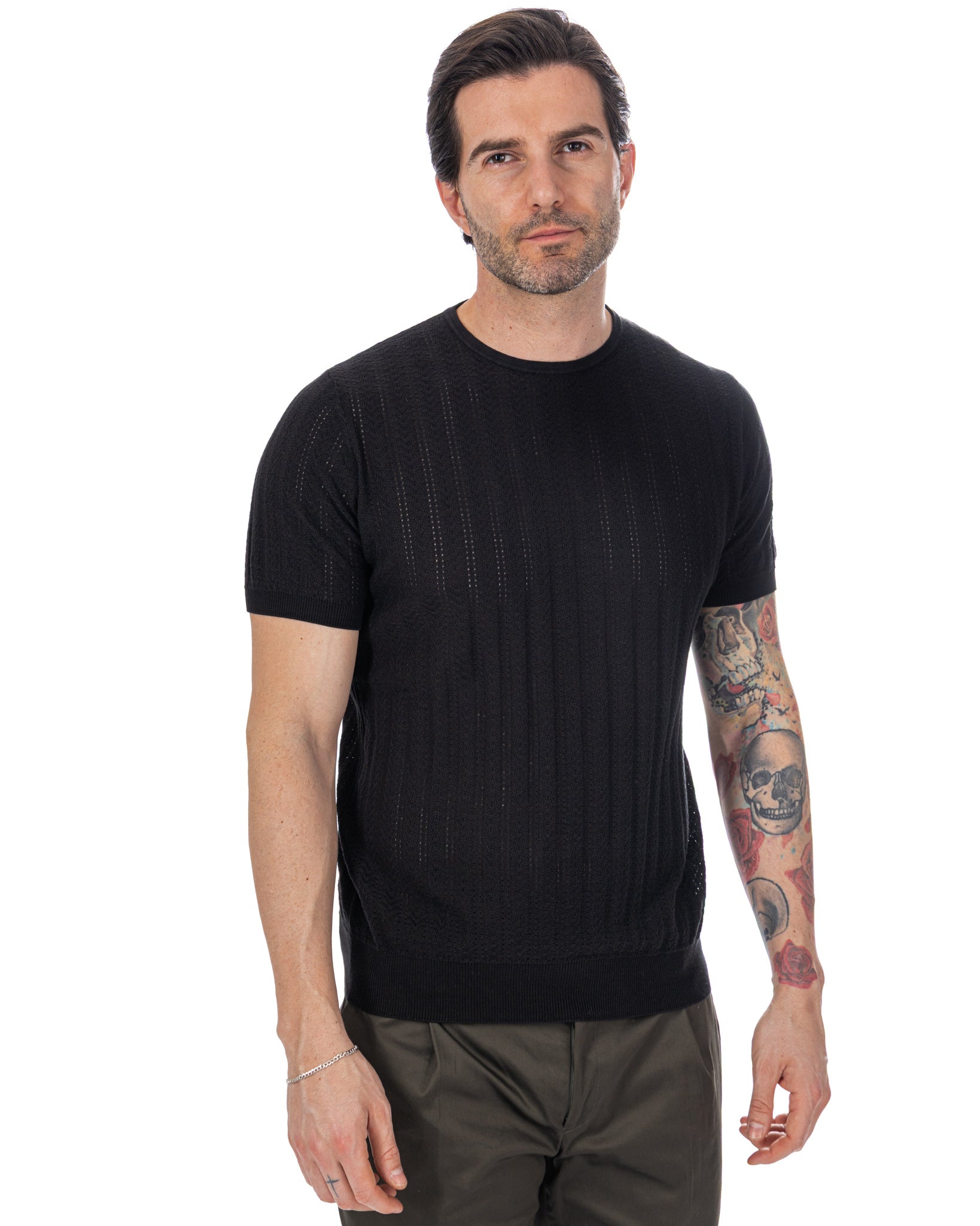 Nick - camiseta de punto calado negra