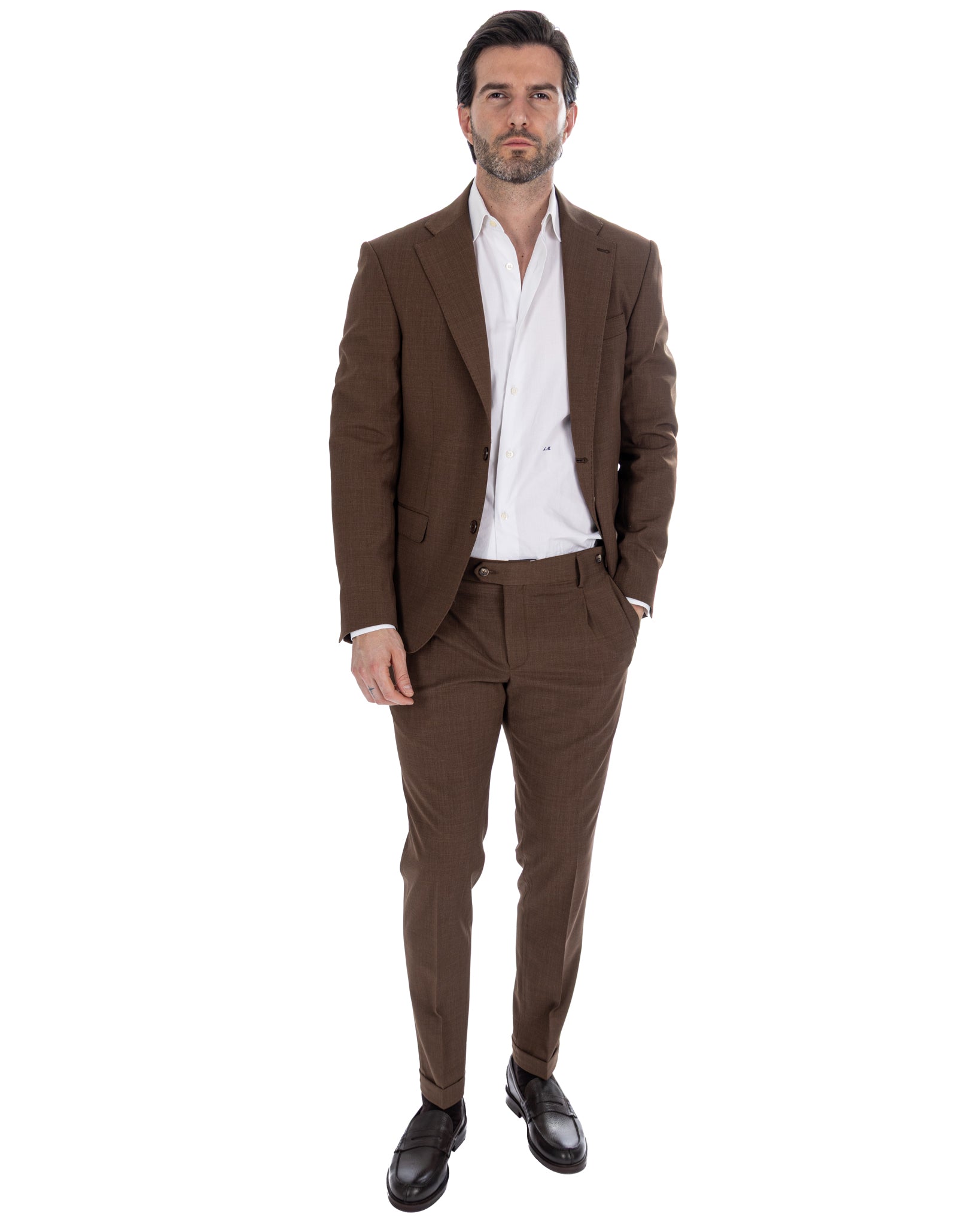 Victor - dark brown wool blend trousers