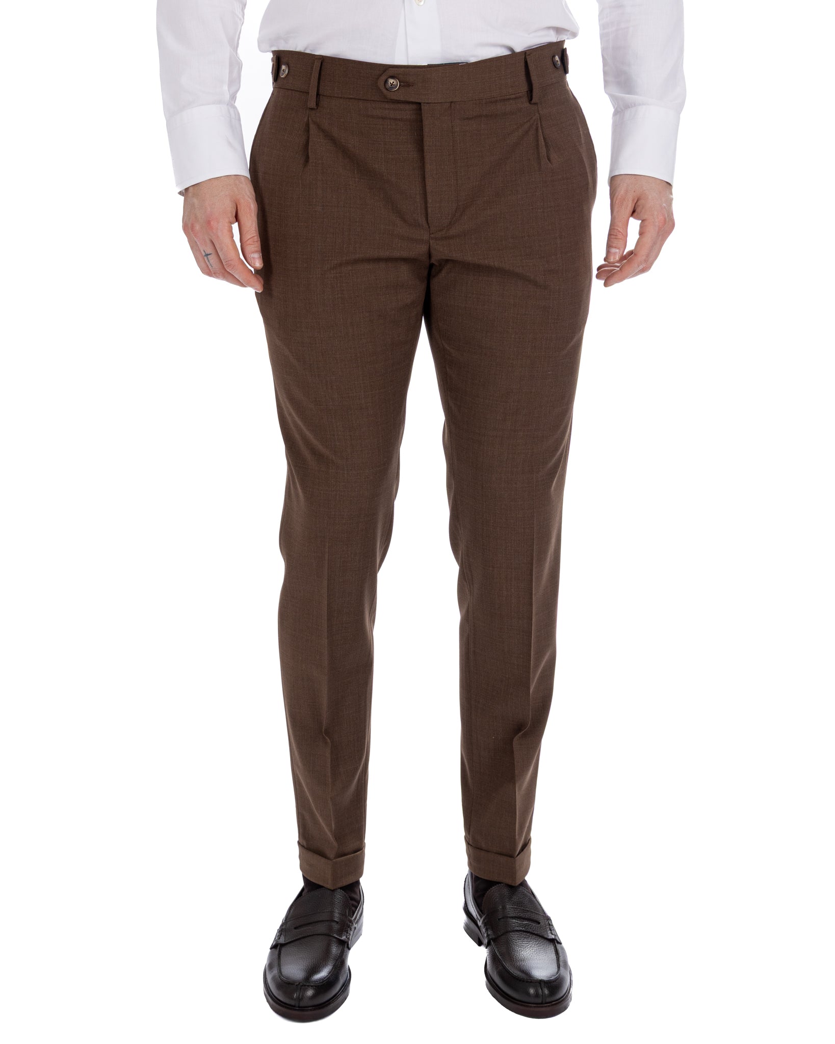 Victor - pantalón de mezcla de lana color marrón oscuro
