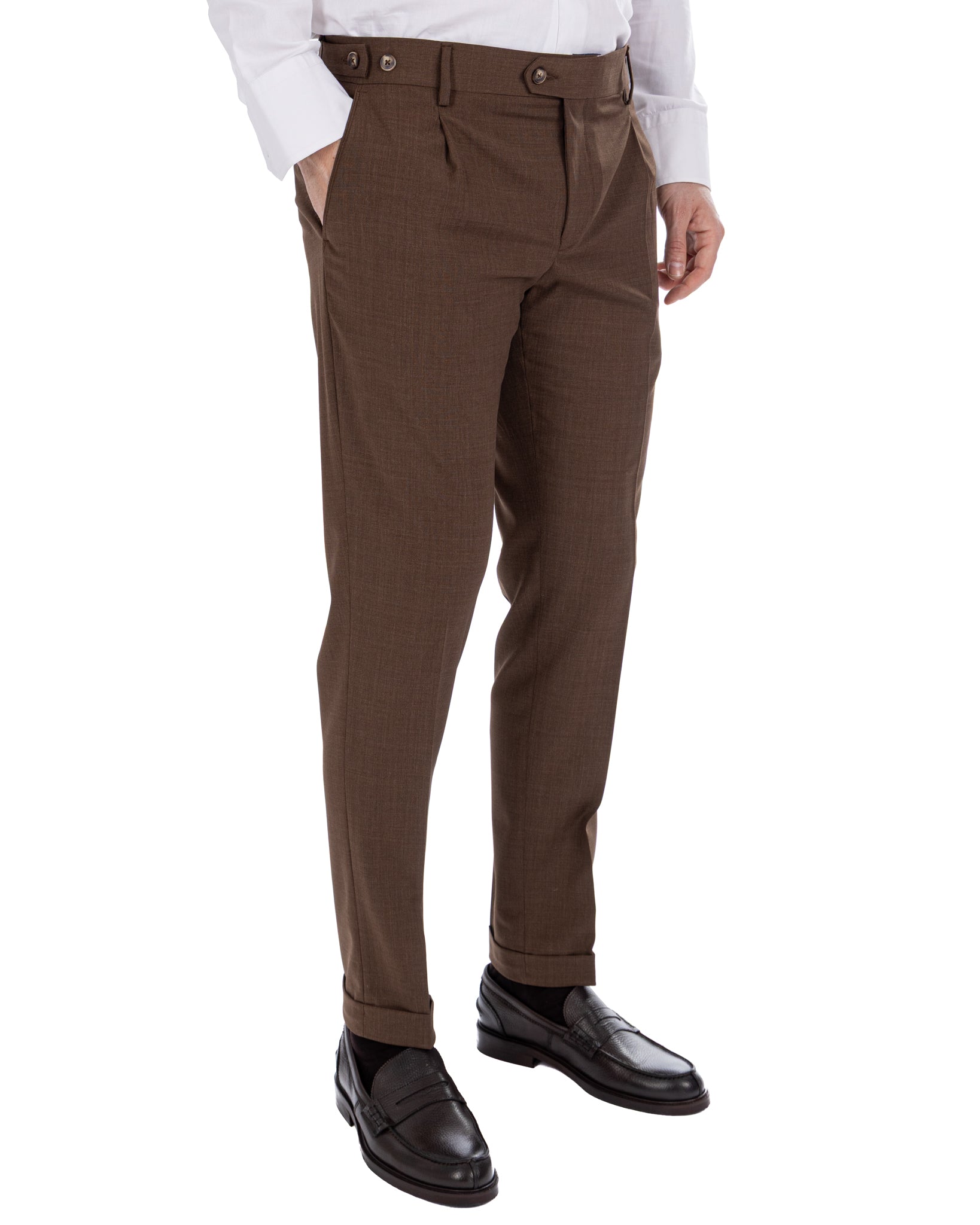 Victor - pantalón de mezcla de lana color marrón oscuro