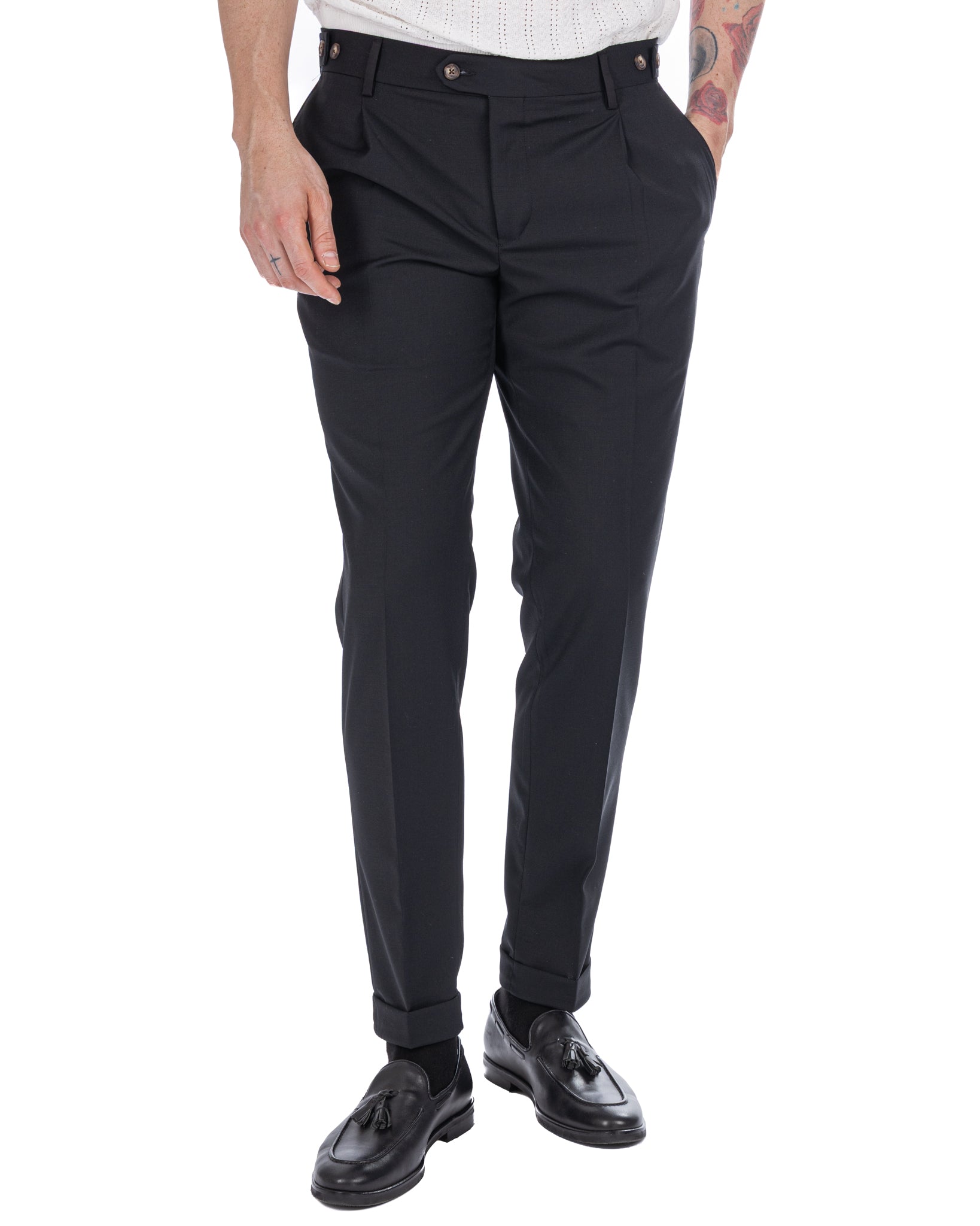 Victor - pantalón de mezcla de lana negro