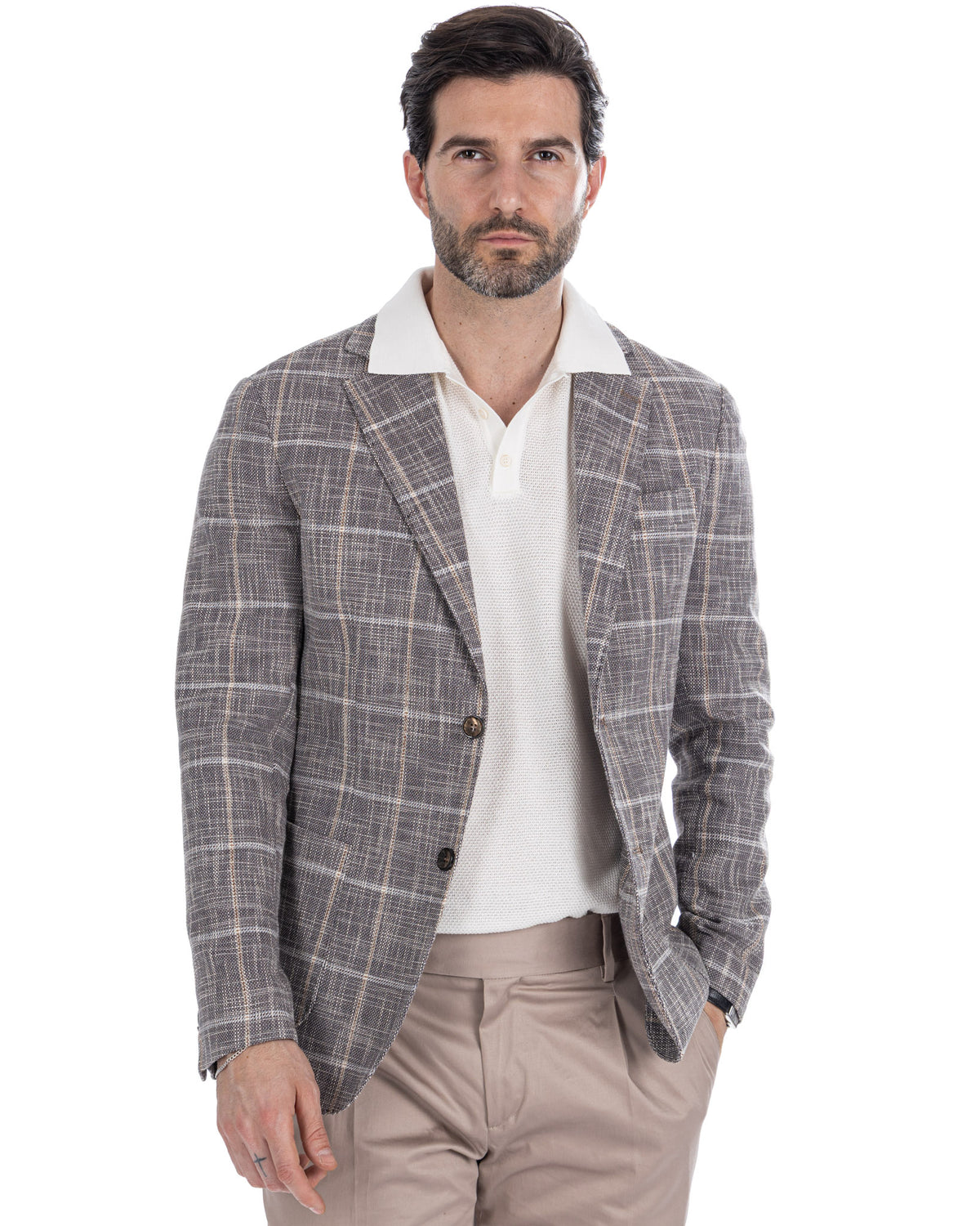 Sitka - Beige Check Single Breasted Jacket