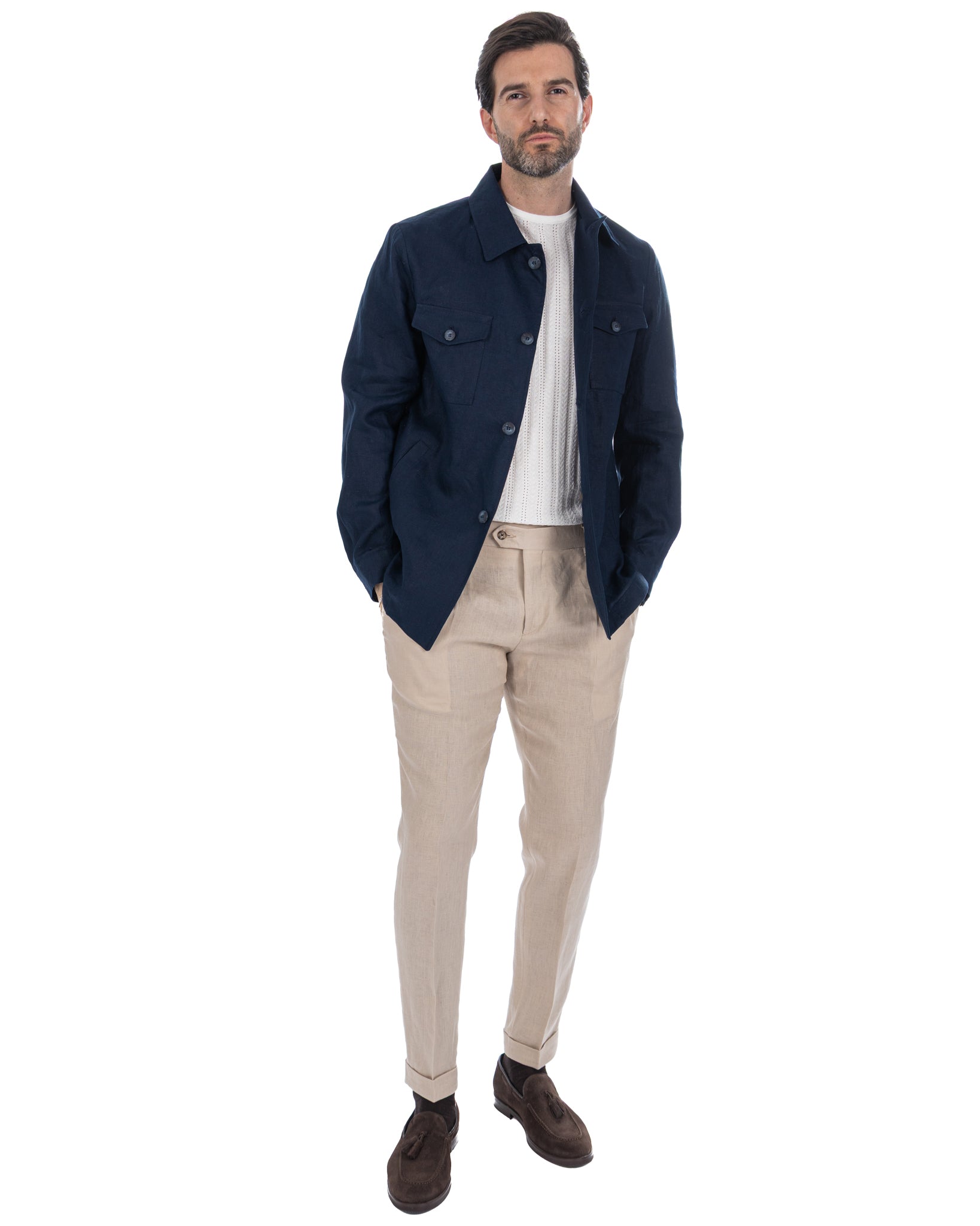 Offida - chaqueta de lino puro azul