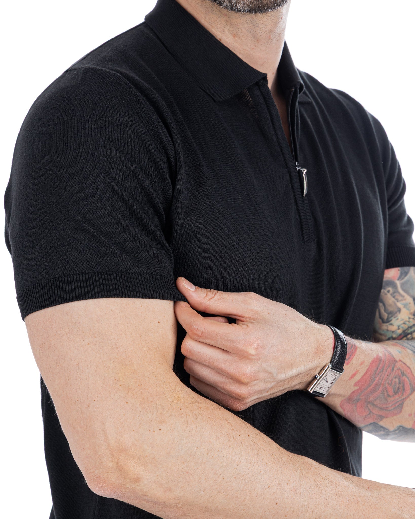 Sebastian - black knitted polo with zip