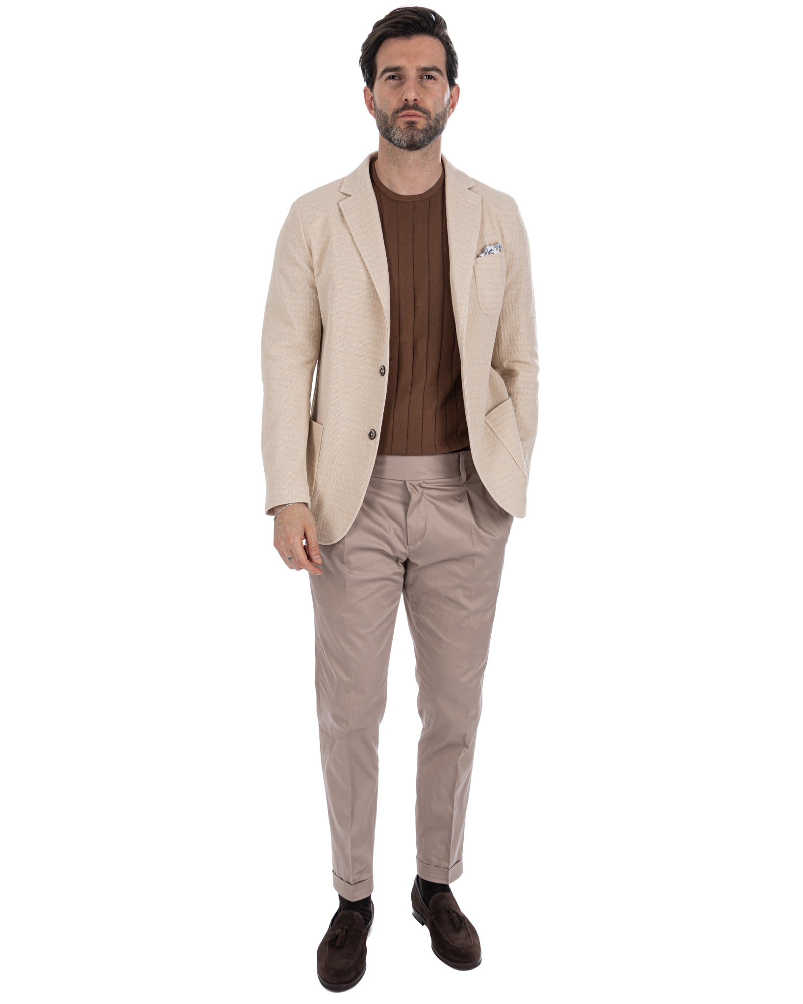 Hilo - chaqueta de punto de un solo botón color crema