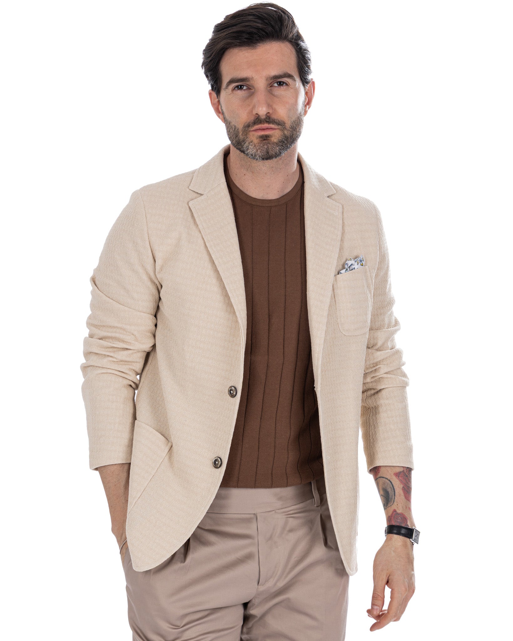 Hilo - chaqueta de punto de un solo botón color crema