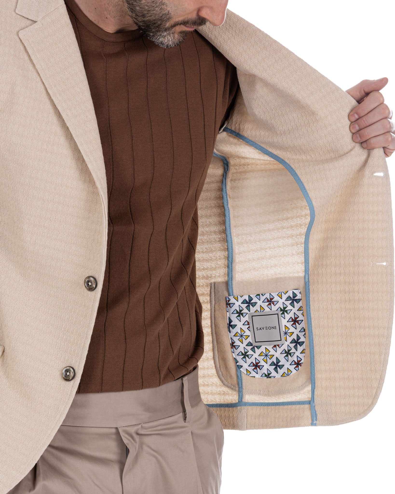 Hilo - chaqueta de punto de un solo botón color crema