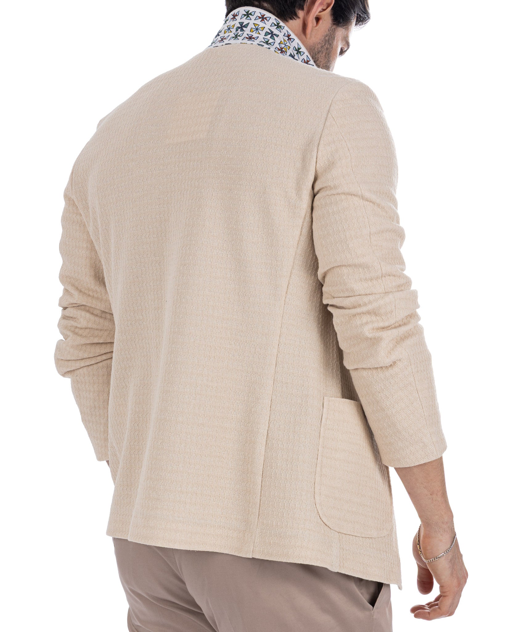 Hilo - chaqueta de punto de un solo botón color crema