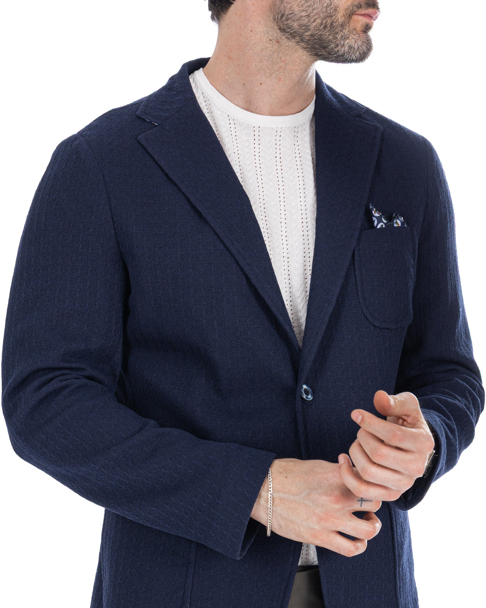 Hilo - chaqueta de punto azul de un solo botón
