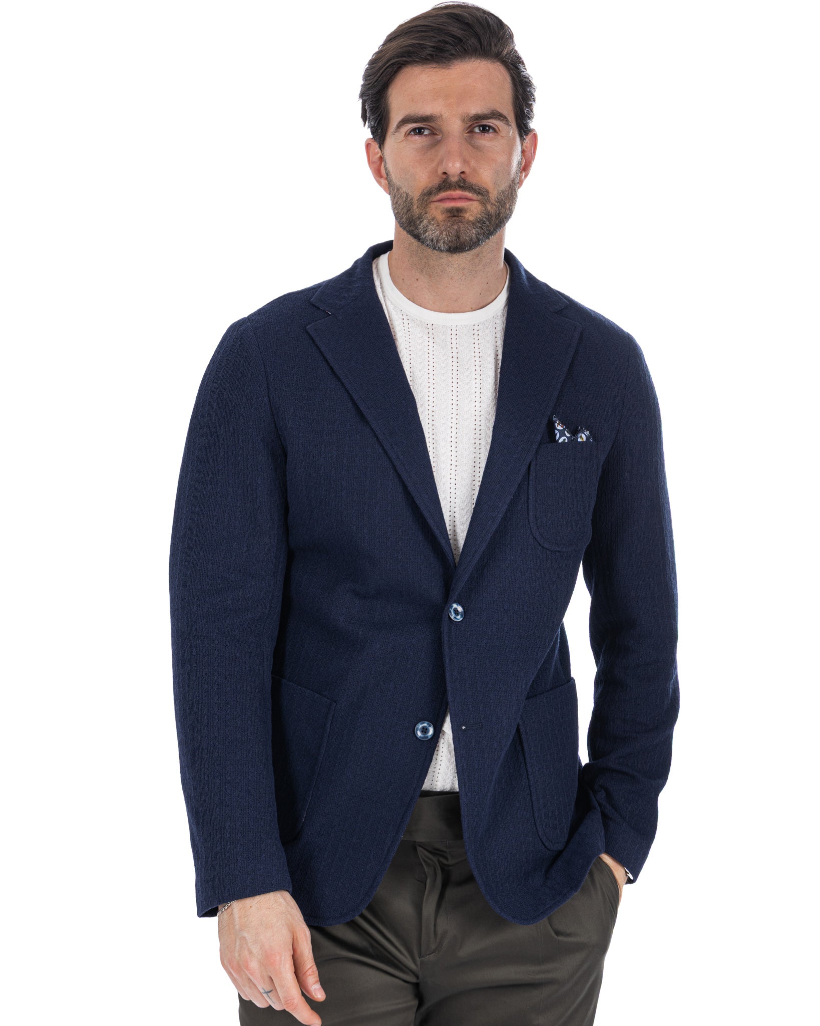 Hilo - chaqueta de punto azul de un solo botón