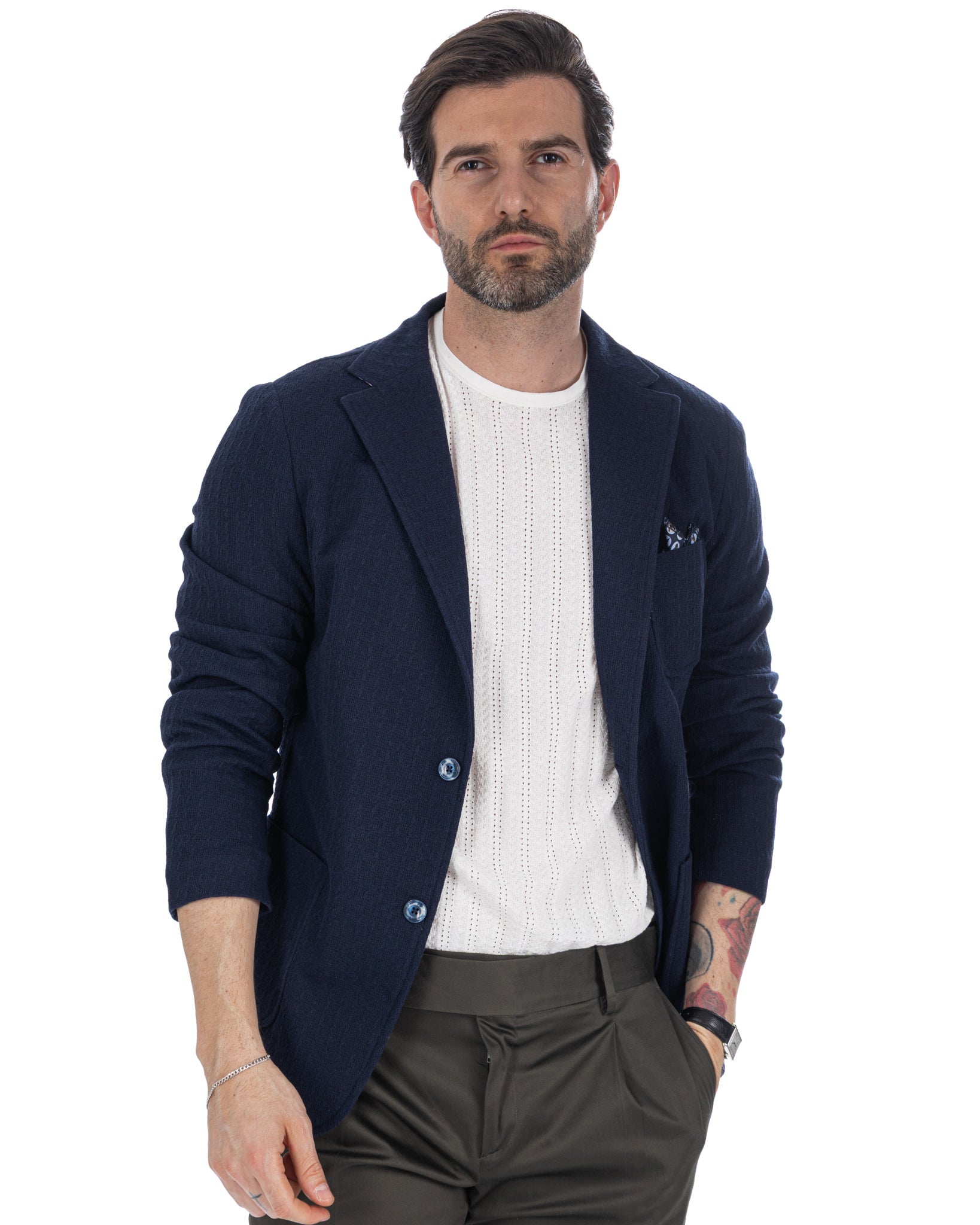 Hilo - chaqueta de punto azul de un solo botón